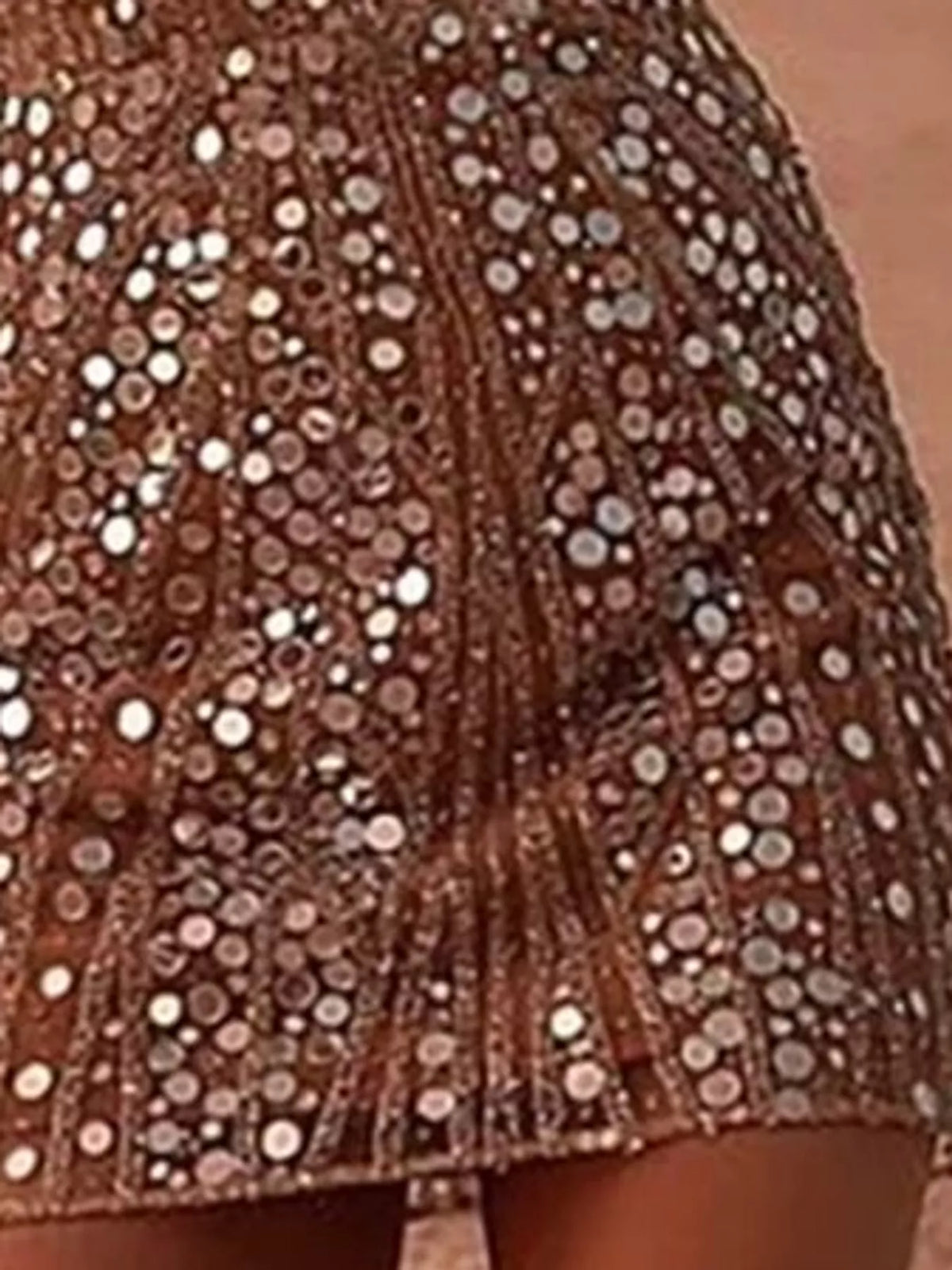 Talia Sequin Long-Sleeve Mini Dress in Gold, sequin skirt detail