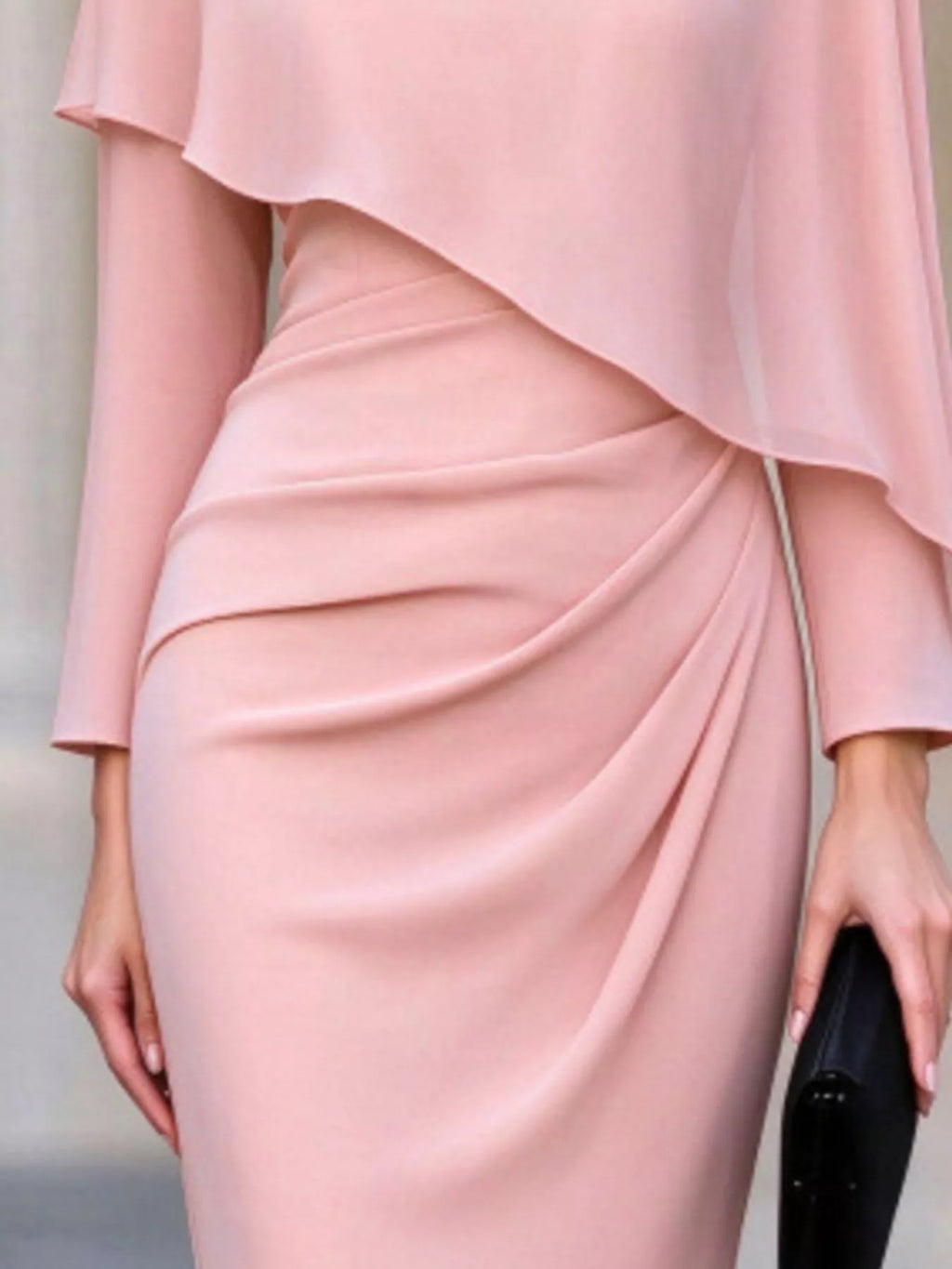 Rosalind Cape-Sleeve Midi Dress in Dusty Pink, on model