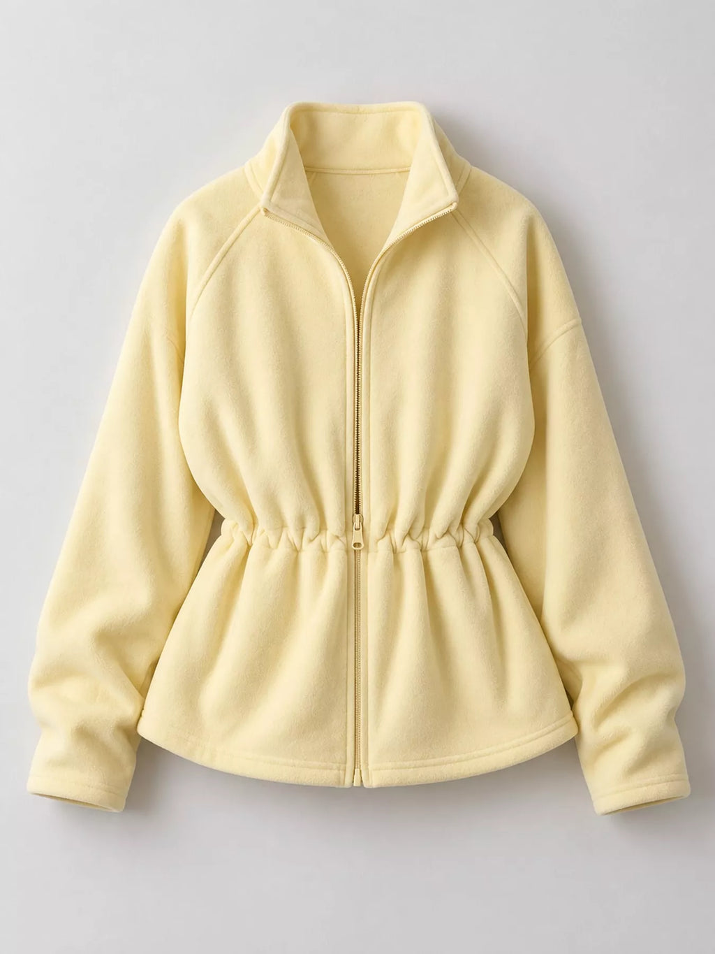 Kaia Cinched-Waist Fleece Zip-Up Jacket in Yellow, product view