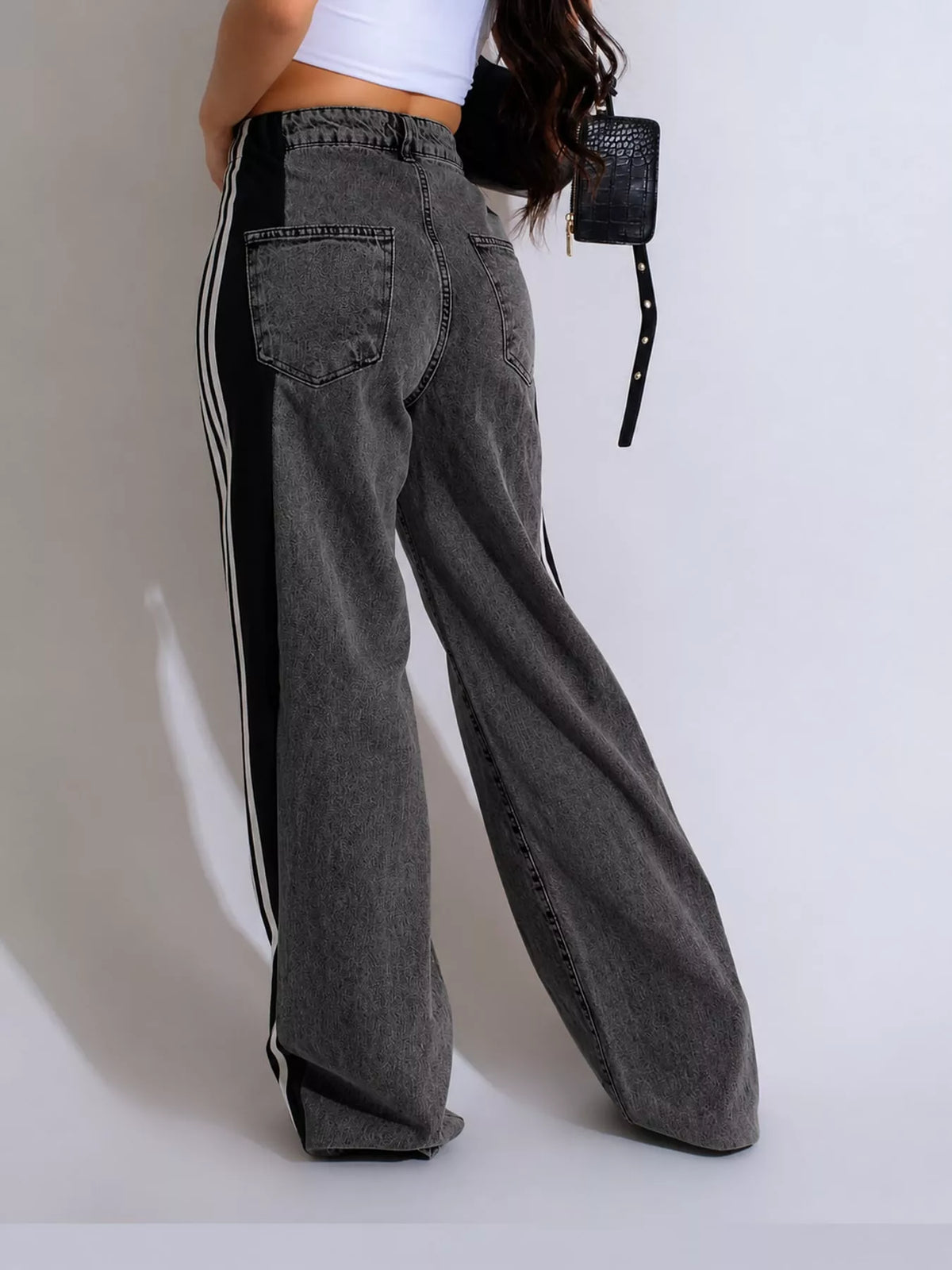 Zoe Side-Stripe Wide-Leg Jeans in White, on model