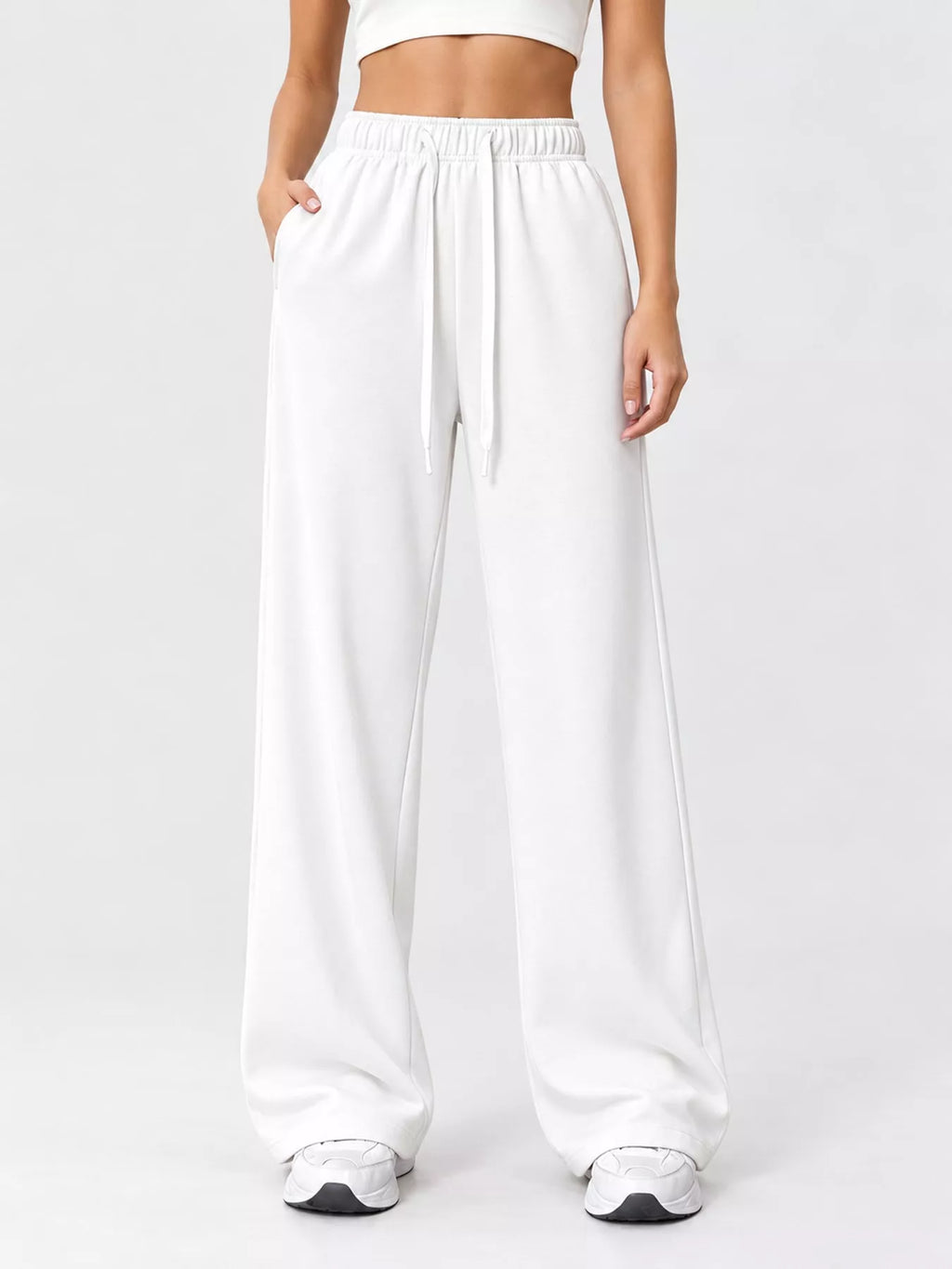 Odessa Drawstring Wide-Leg Sweatpants, on model
