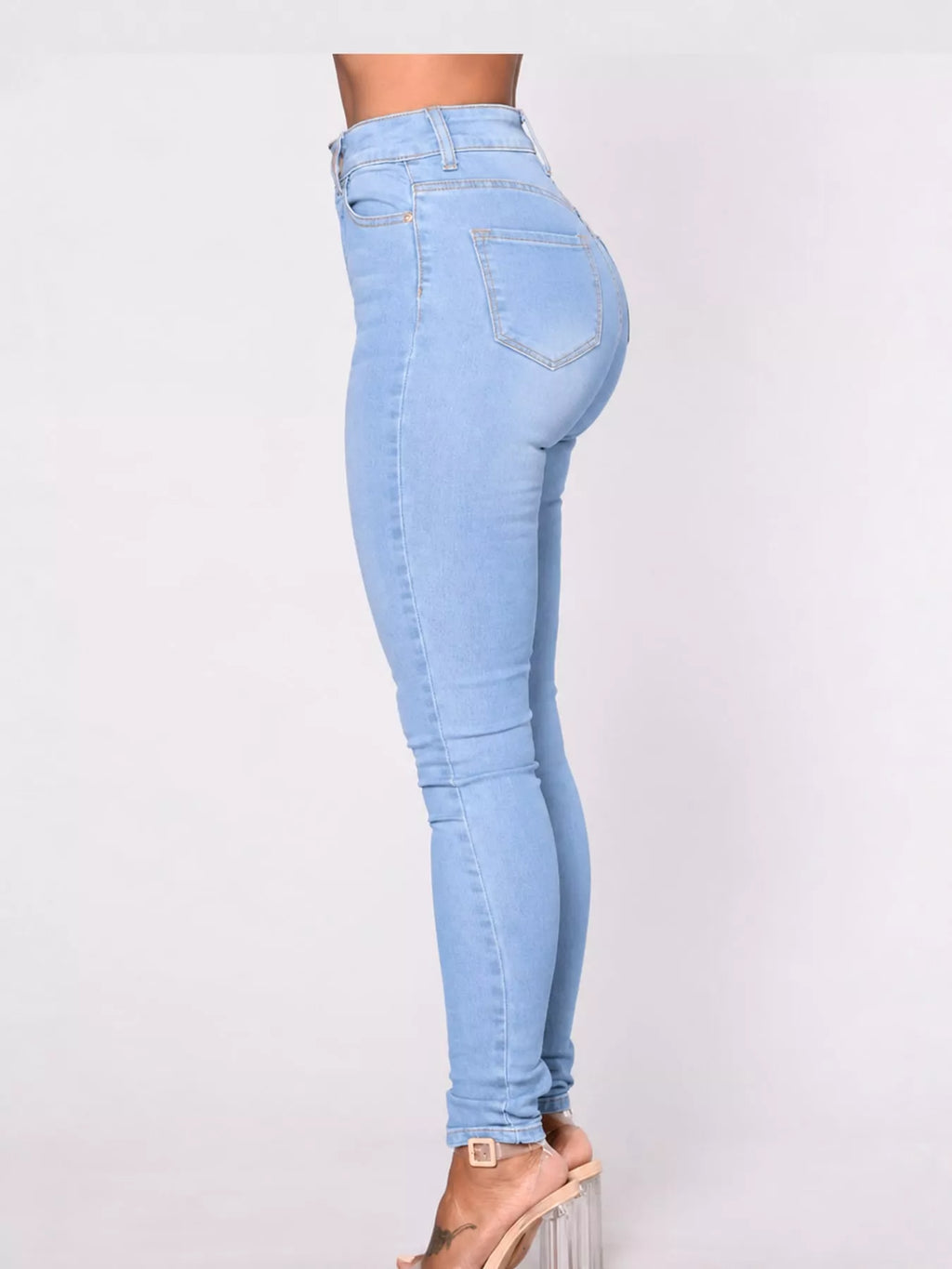 Yvette High-Waisted Skinny Jeans in Light Blue, on model
