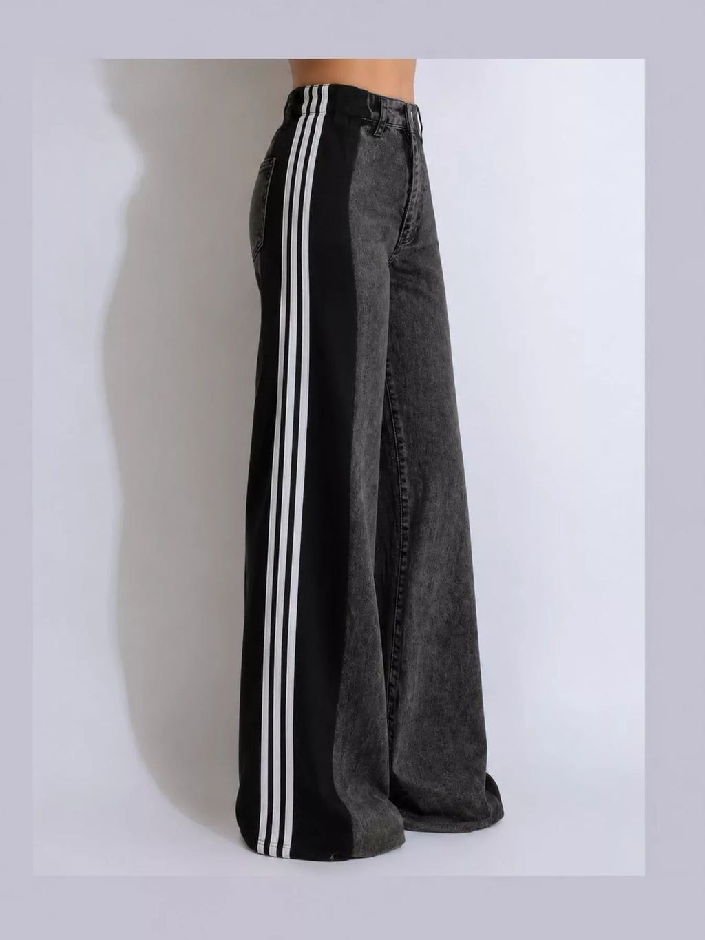 Zoe Side-Stripe Wide-Leg Jeans in Dark Gray, product view