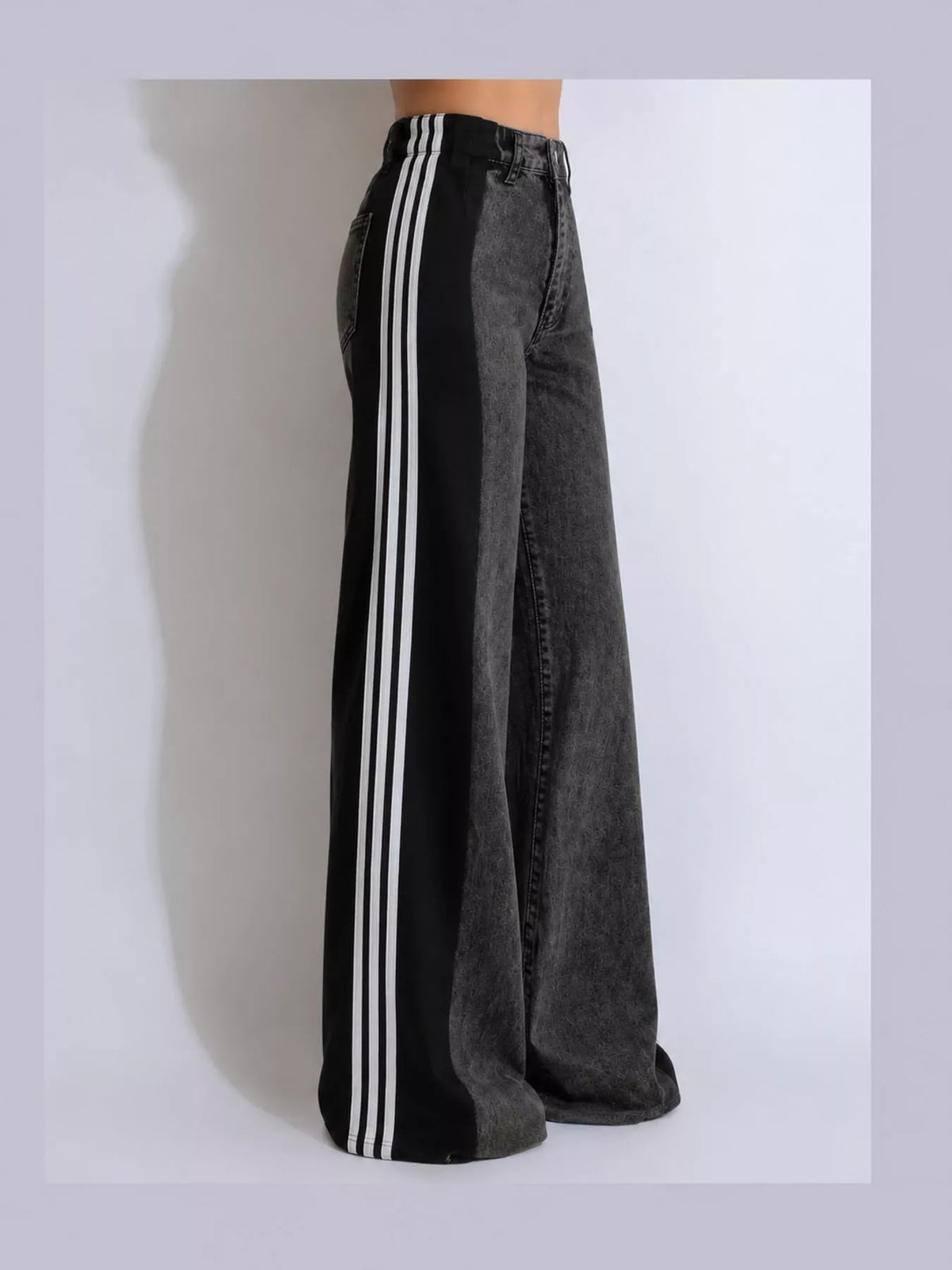 Zoe Side-Stripe Wide-Leg Jeans in Dark Gray, product view