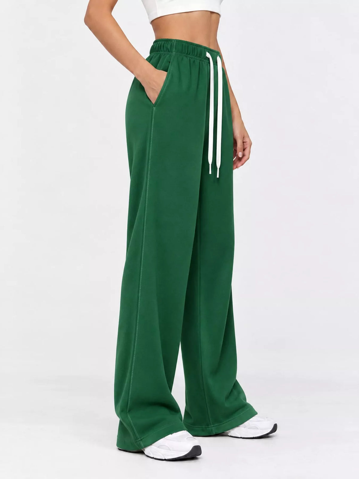 Odessa Drawstring Wide-Leg Sweatpants, on model