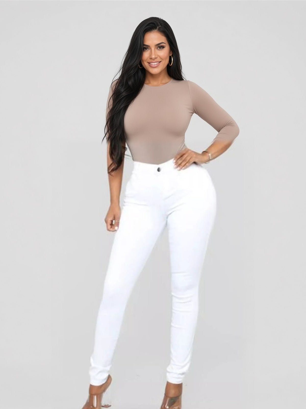 Yvette High-Waisted Skinny Jeans - front view on model