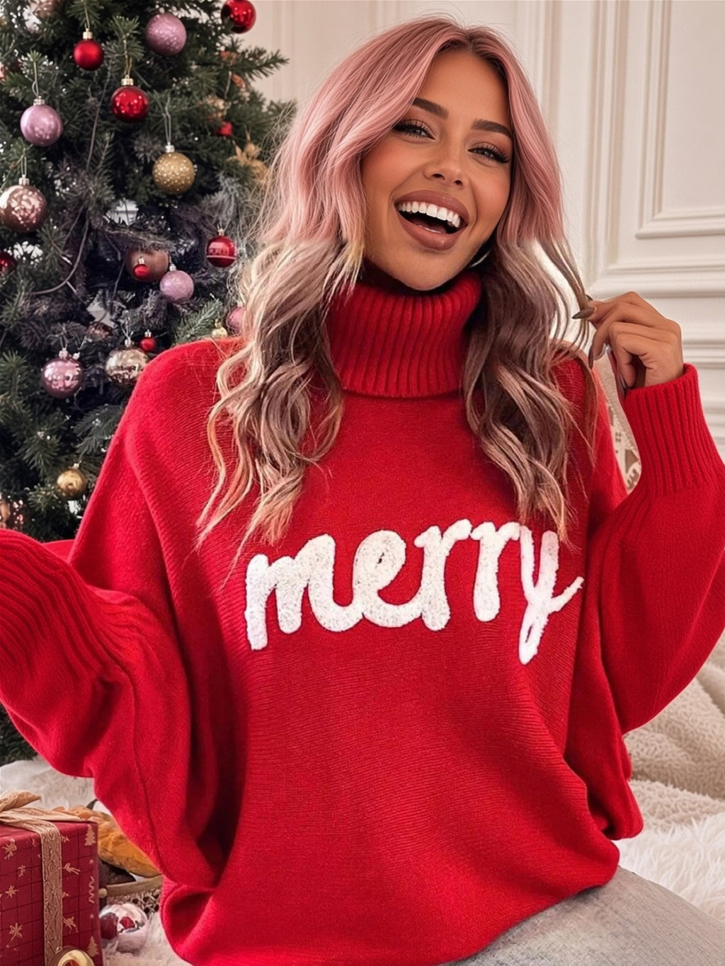 Mabel Merry Turtleneck Sweater - front view on model