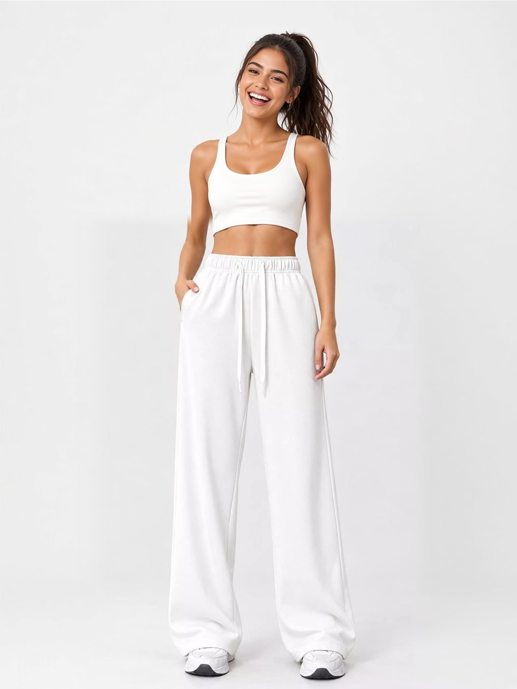 Odessa Drawstring Wide-Leg Sweatpants - front view on model