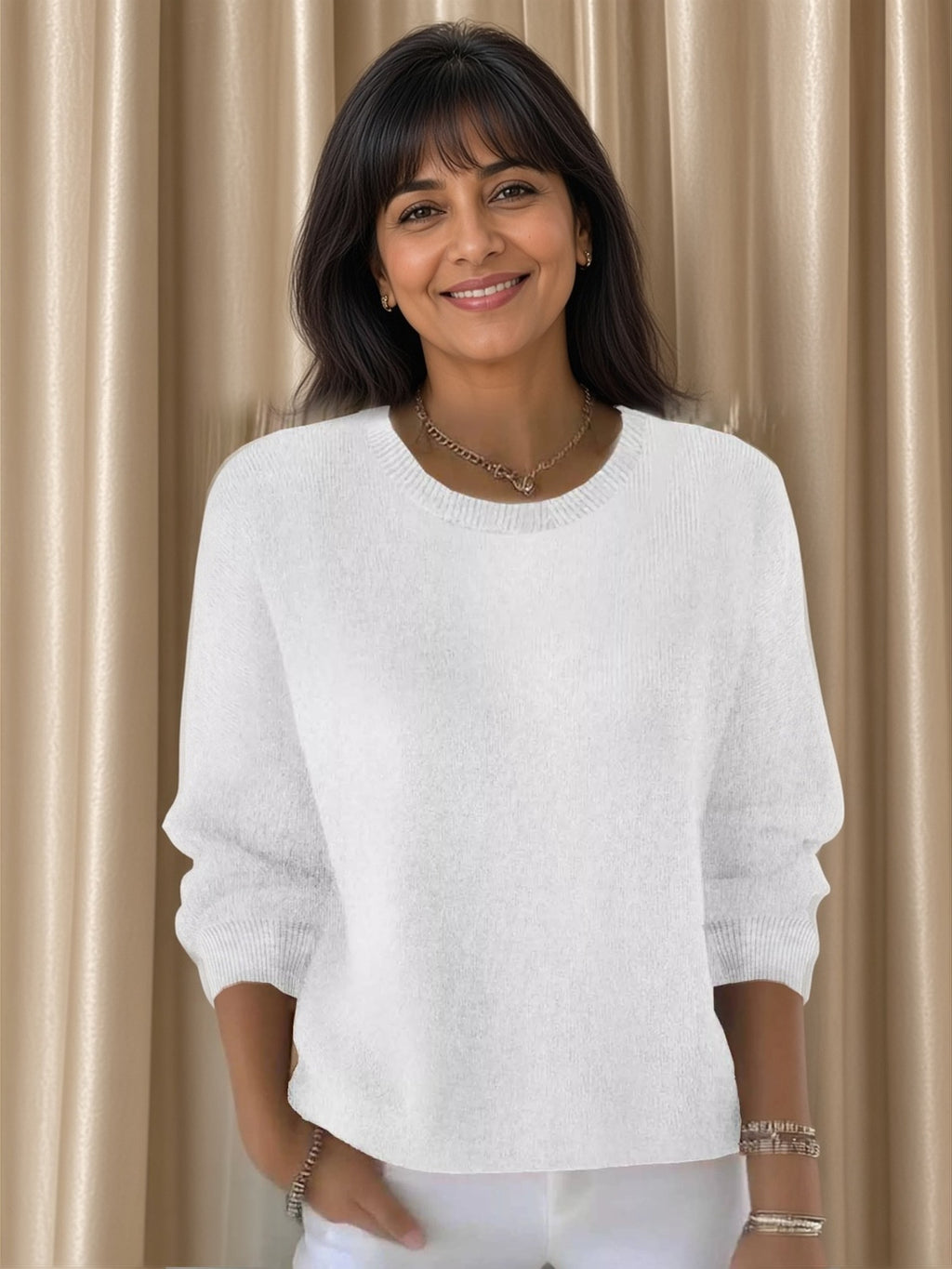 Corinne Classic Crew-Neck Sweater - front view on model