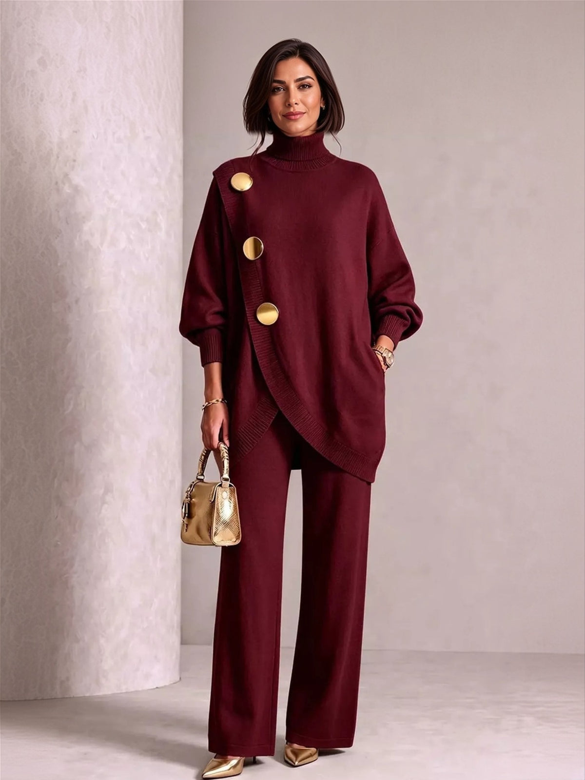 Tove Turtleneck Sweater Tunic + Pants Set - front view on model