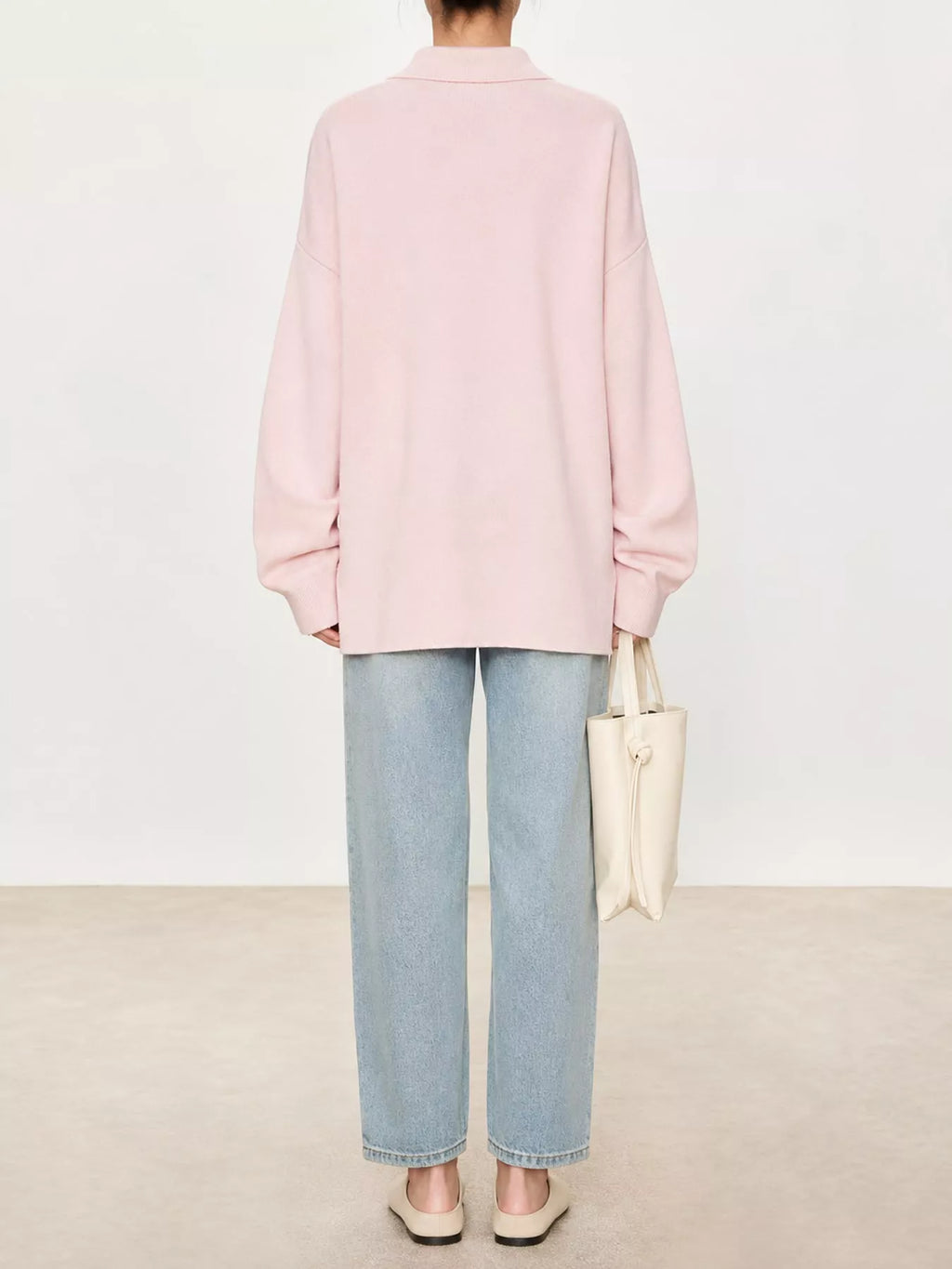 Priya Polo-Collar Drop-Shoulder Sweater in Pink, on model