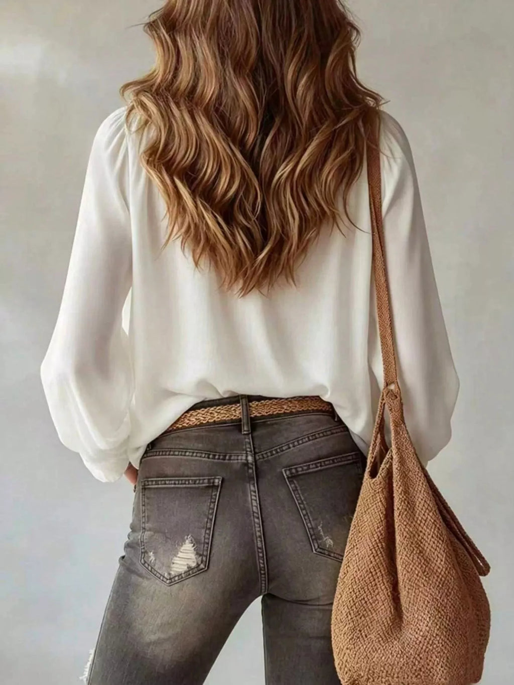 Hollis Ruffled Tie-Front Blouse in White, on model