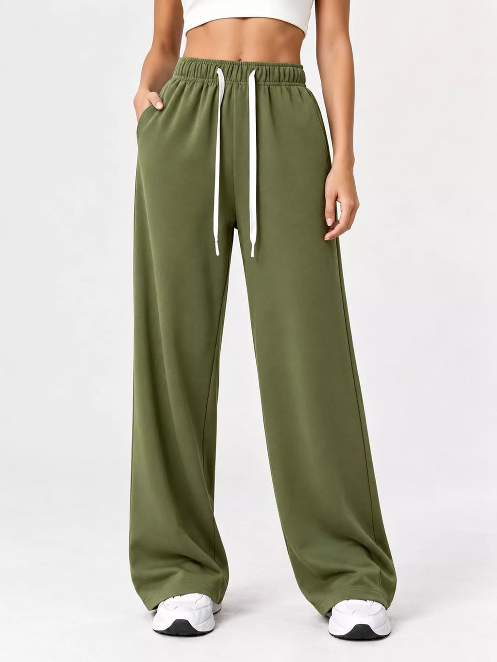 Odessa Drawstring Wide-Leg Sweatpants, on model