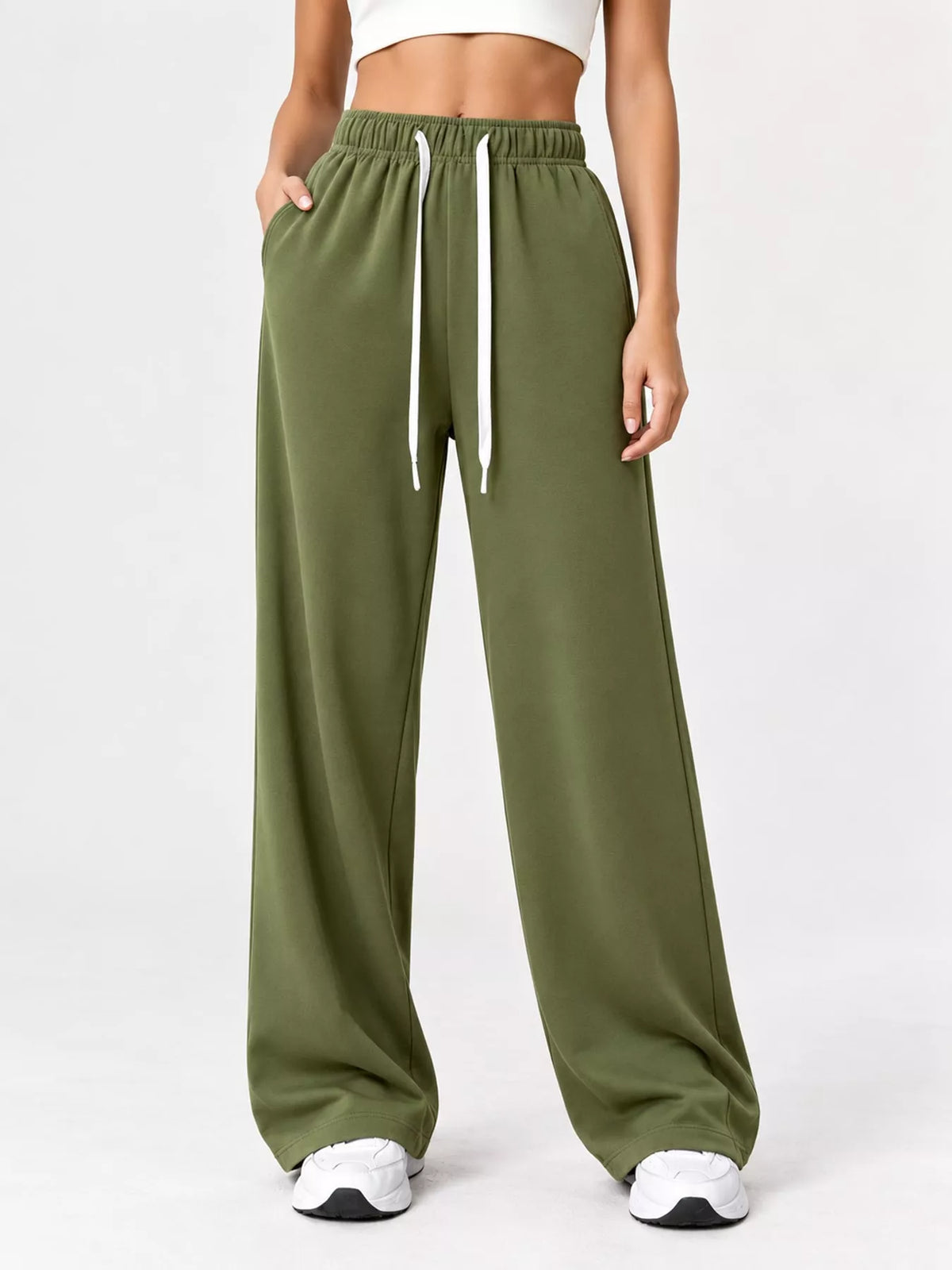 Odessa Drawstring Wide-Leg Sweatpants, on model