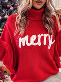 Mabel Merry Turtleneck Sweater in Red, on model