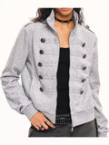 Lottie Military-Button Zip Jacket in Gray, on model
