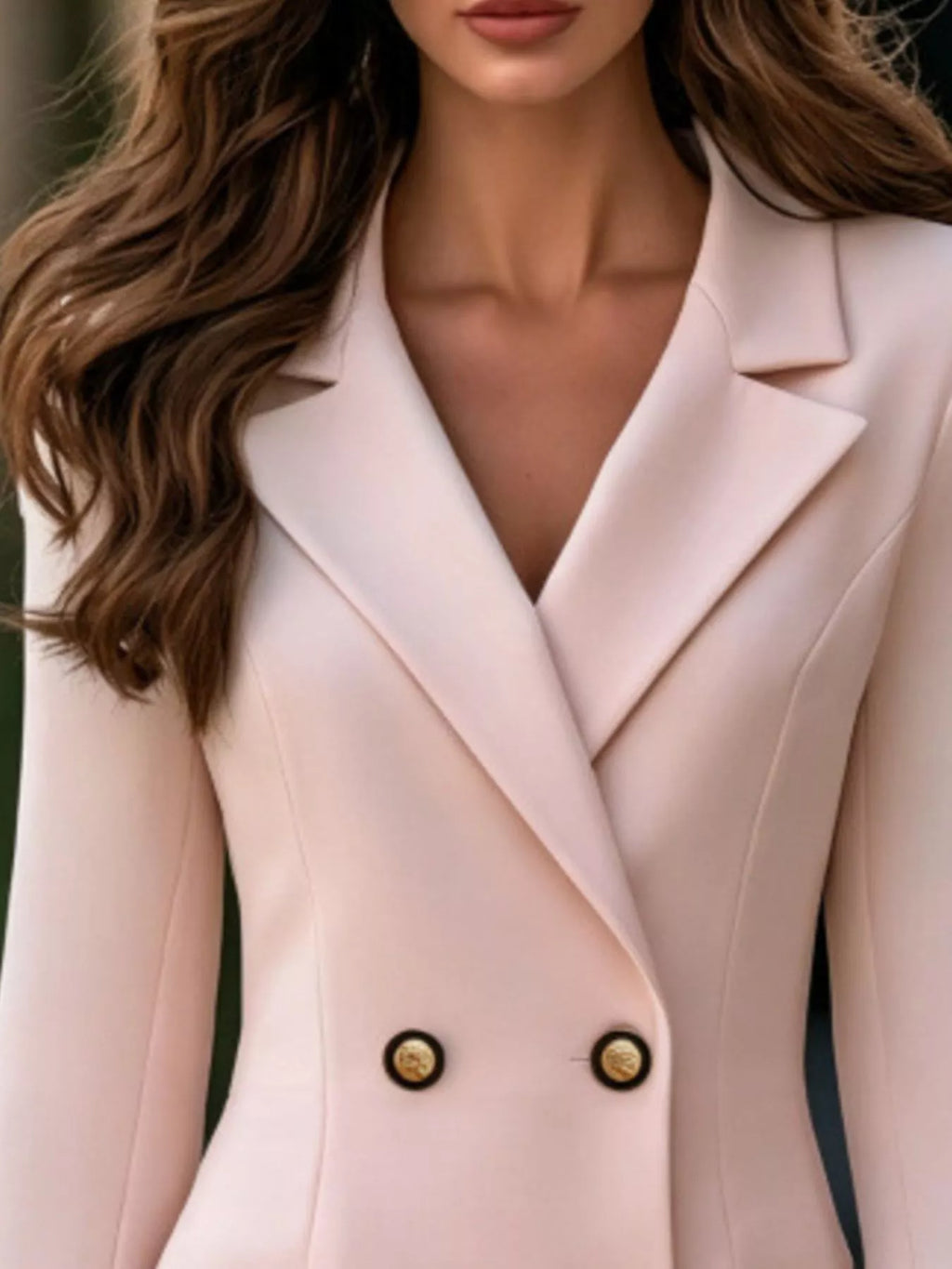 Greer Double-Breasted Blazer Dress in Dusty Pink, on model