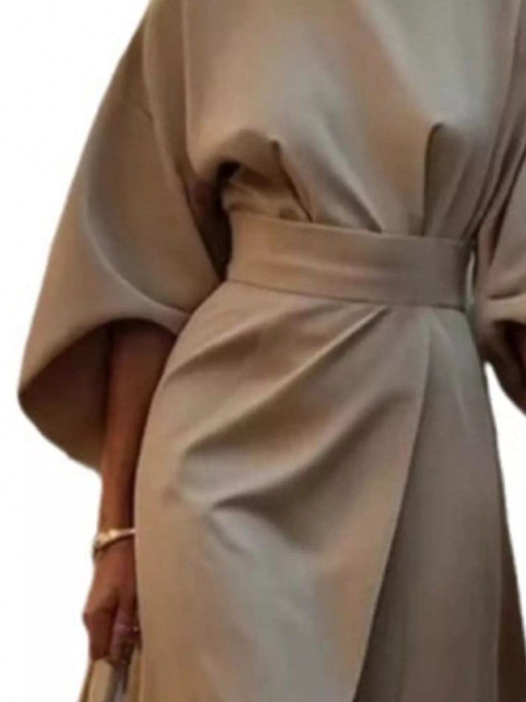 Bettina Kimono-Sleeve Wrap Midi Dress in Khaki, on model