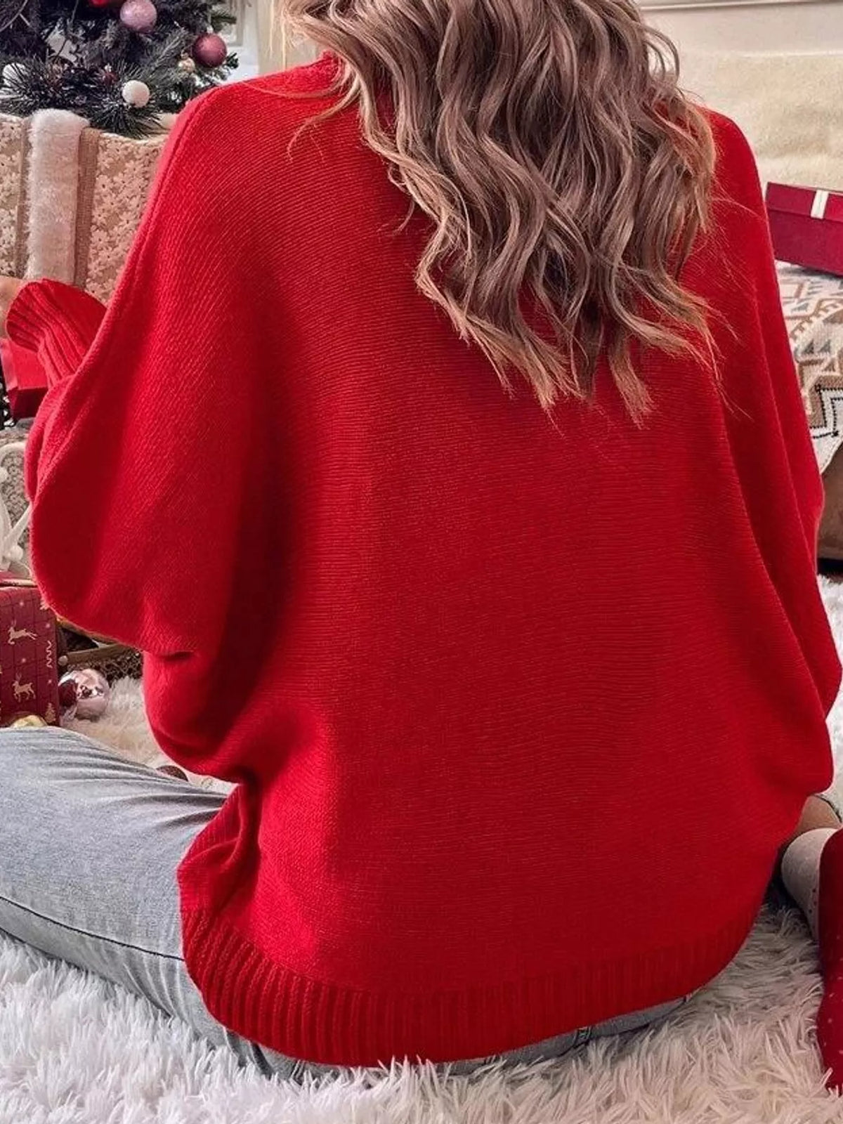 Mabel Merry Turtleneck Sweater in Red, on model