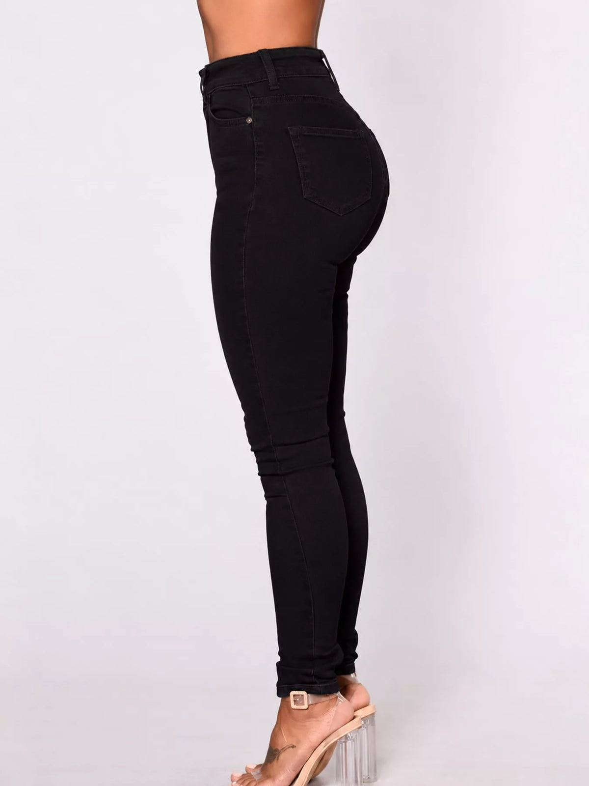 Yvette High-Waisted Skinny Jeans in Black, on model