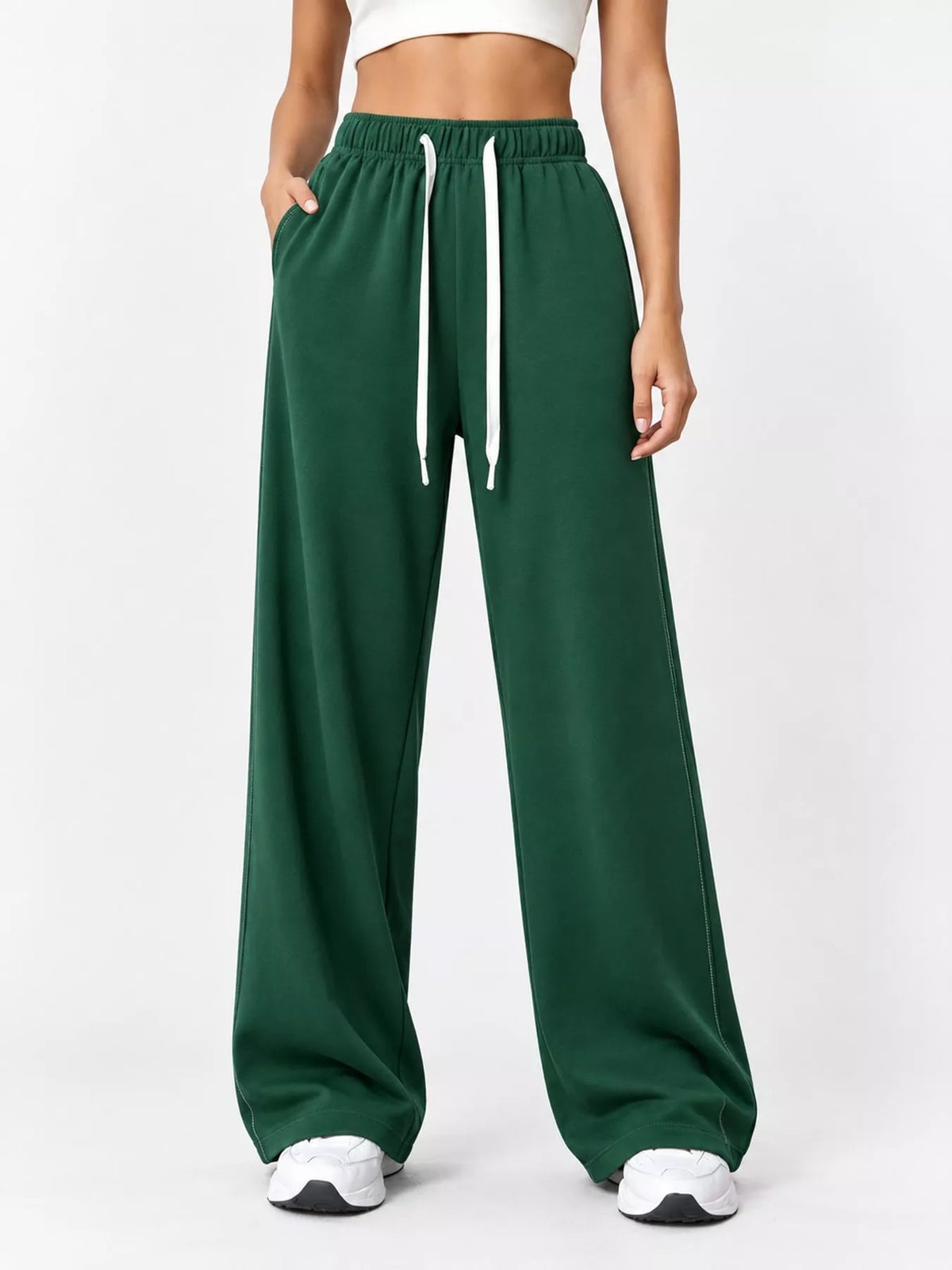 Odessa Drawstring Wide-Leg Sweatpants, on model