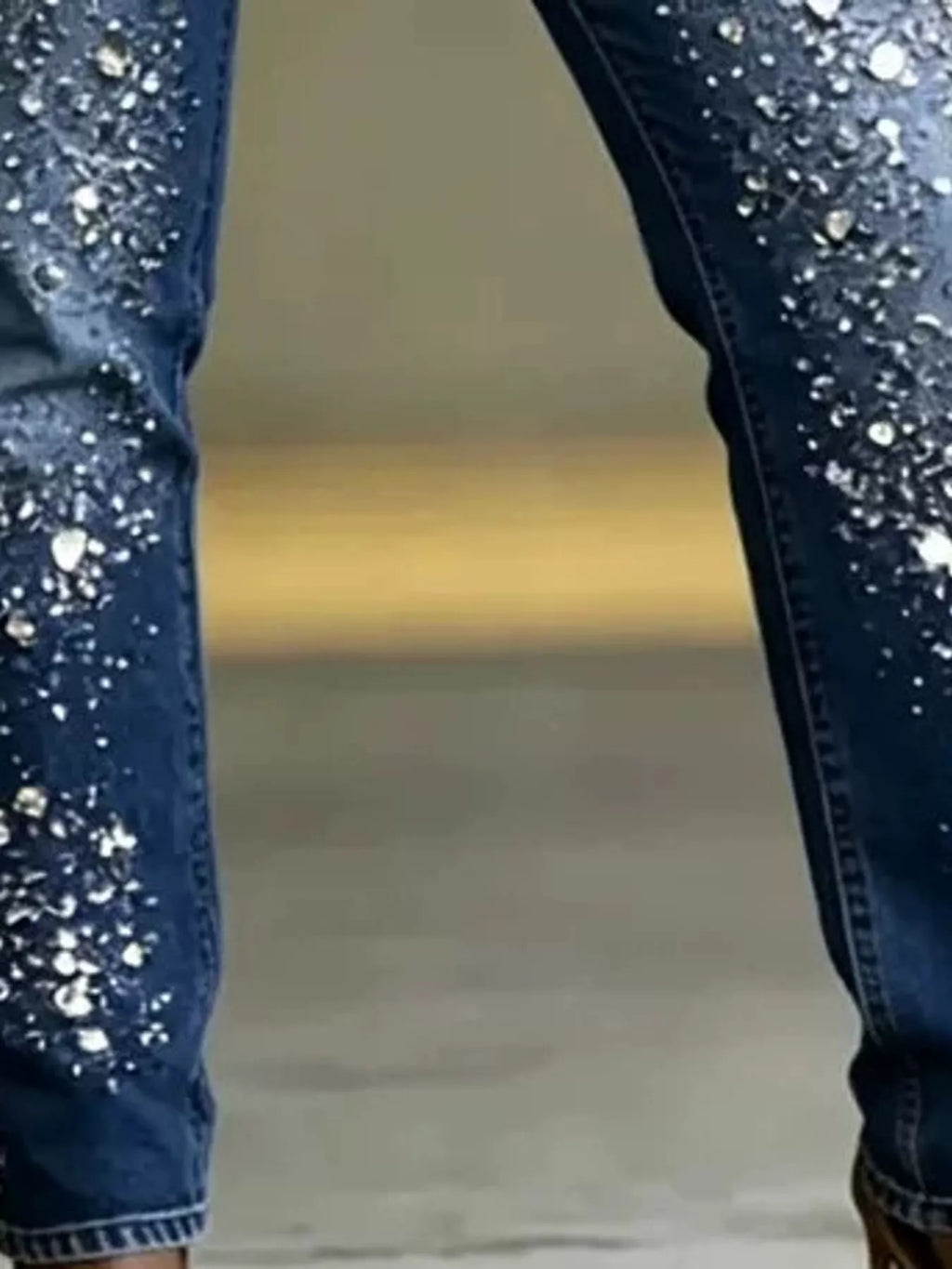 Jolie Rhinestone Slim Jeans in Dark Blue, close-up detail