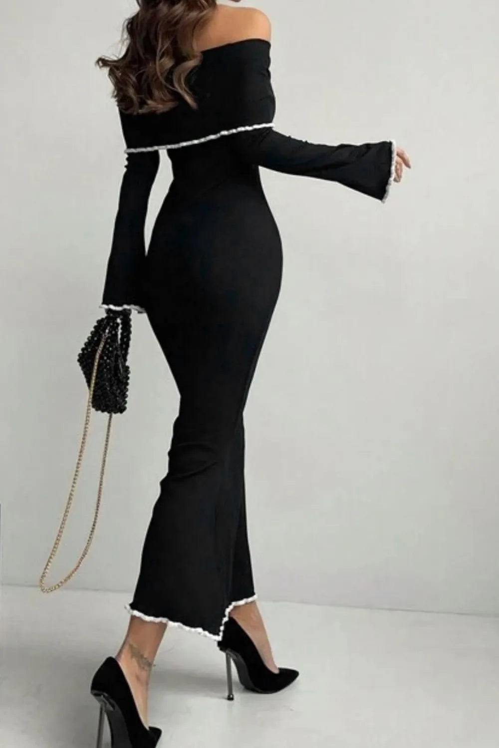 Noemi Black Off-Shoulder Maxi Sweater Dress, on model
