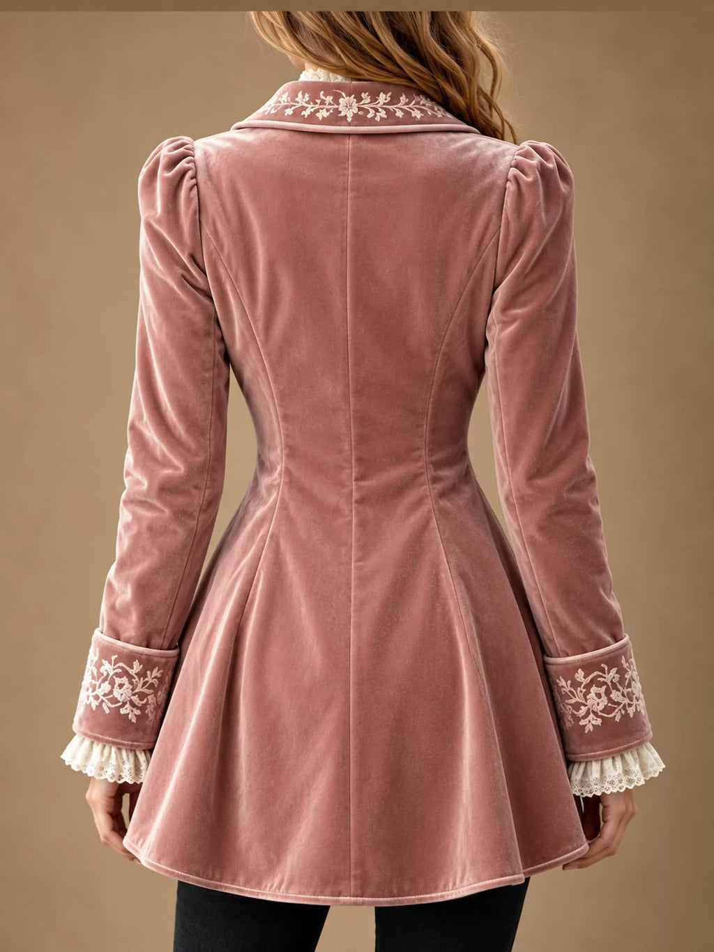 Isadora Embroidered Velvet Peplum Blazer in Pink, on model