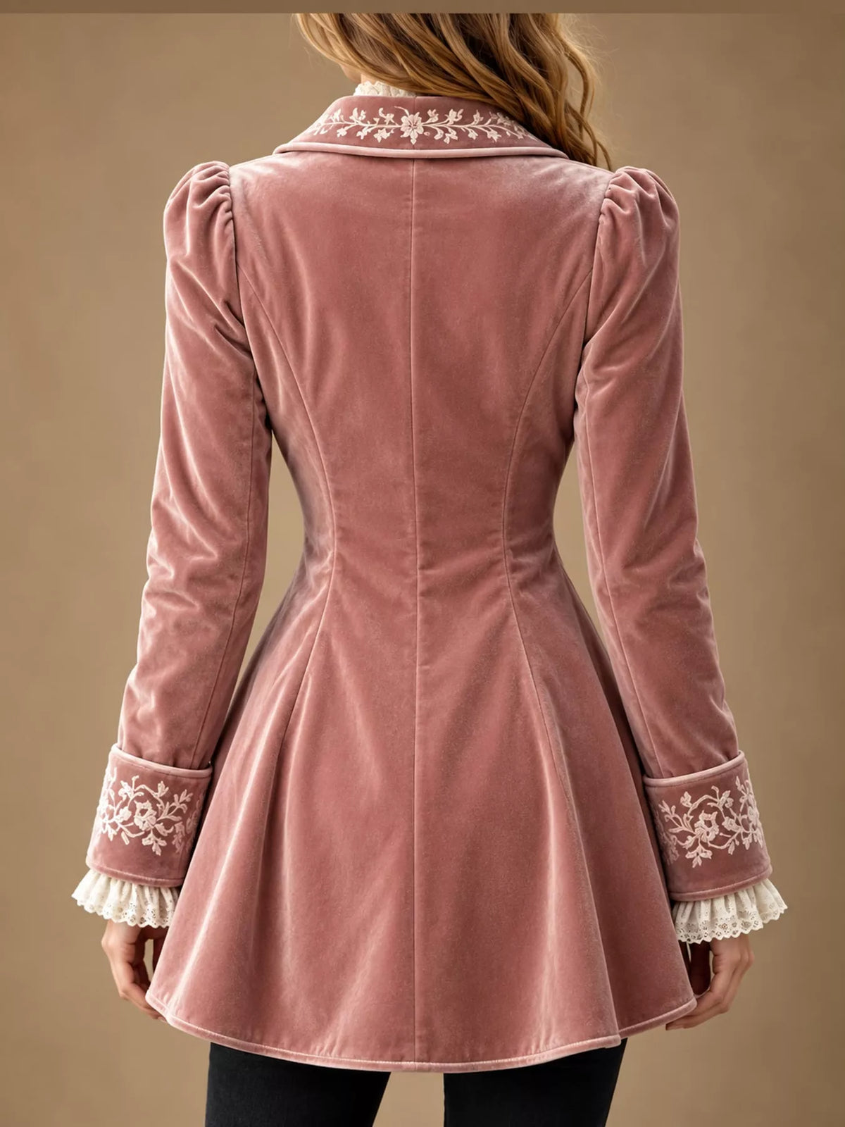 Isadora Embroidered Velvet Peplum Blazer in Pink, on model