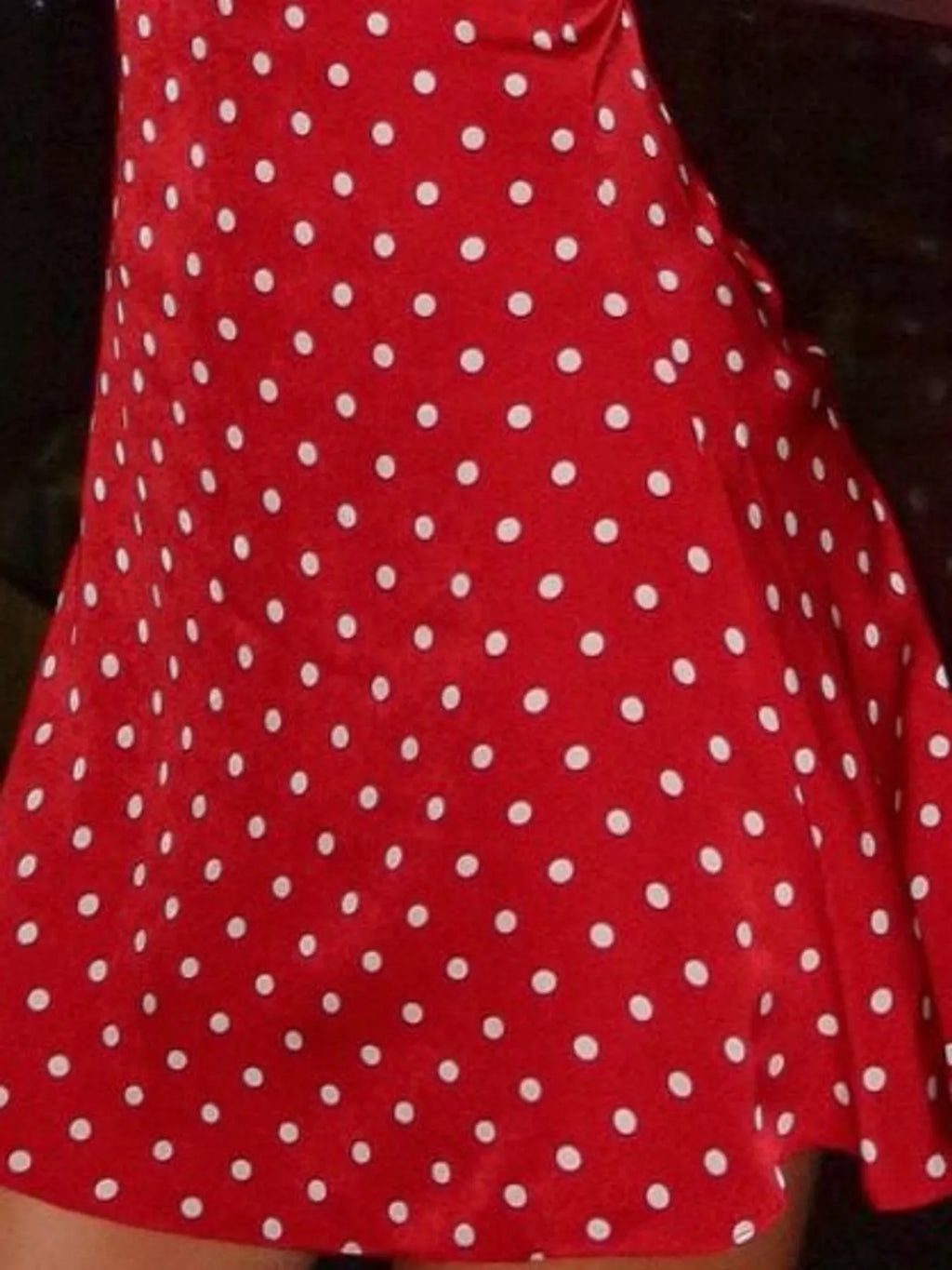 Polly Polka Dot Halter Mini Dress in Red, close-up detail