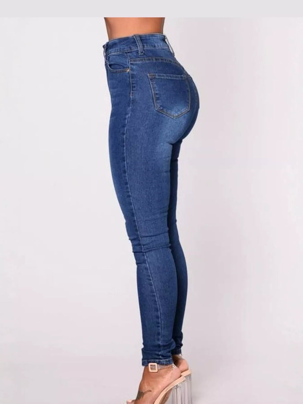 Yvette High-Waisted Skinny Jeans in Dark Blue, on model