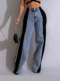 Zoe Side-Stripe Wide-Leg Jeans in Black, on model