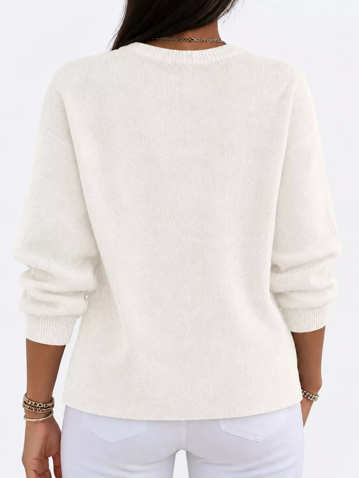 Corinne Classic Crew-Neck Sweater, on model