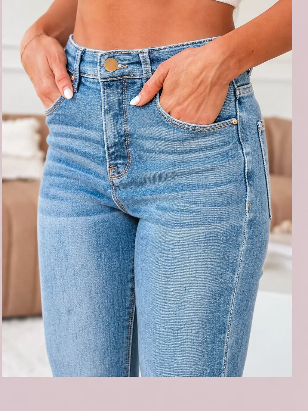 Cleo High-Rise Flare Jeans in Light Blue, on model