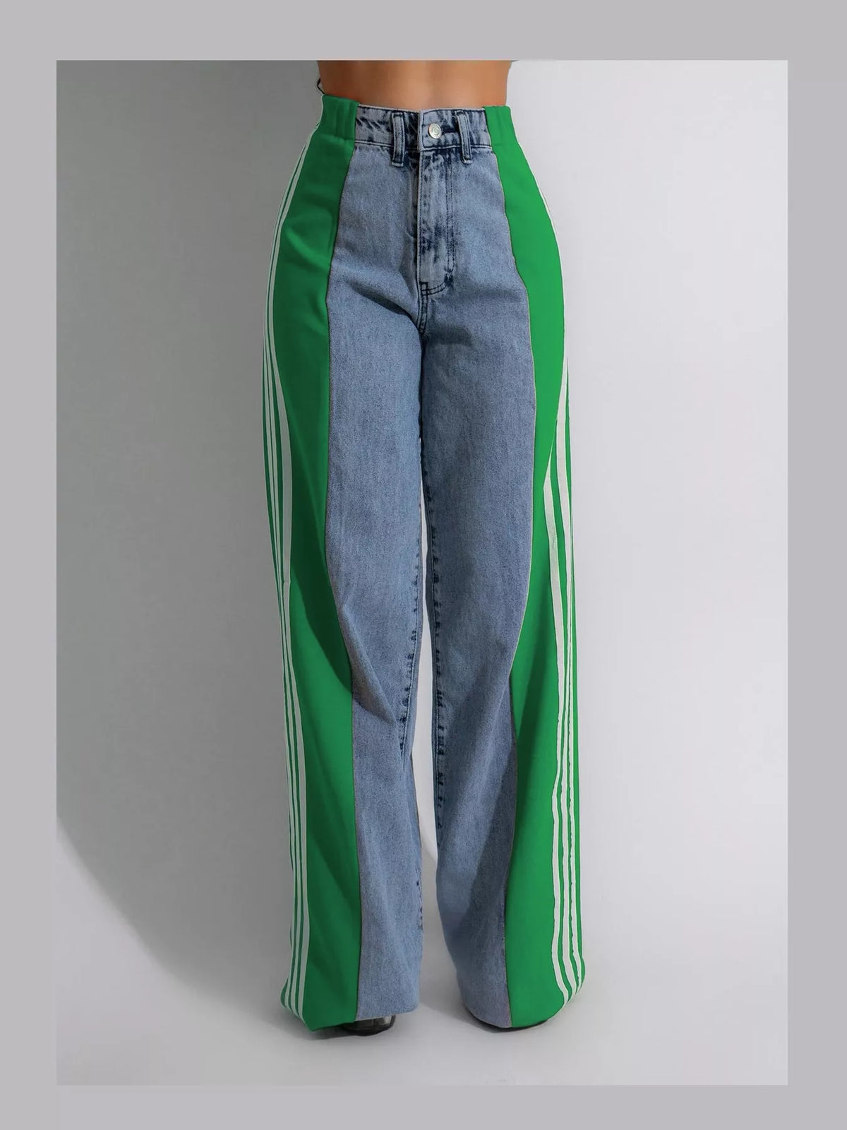 Zoe Side-Stripe Wide-Leg Jeans in Green, product view
