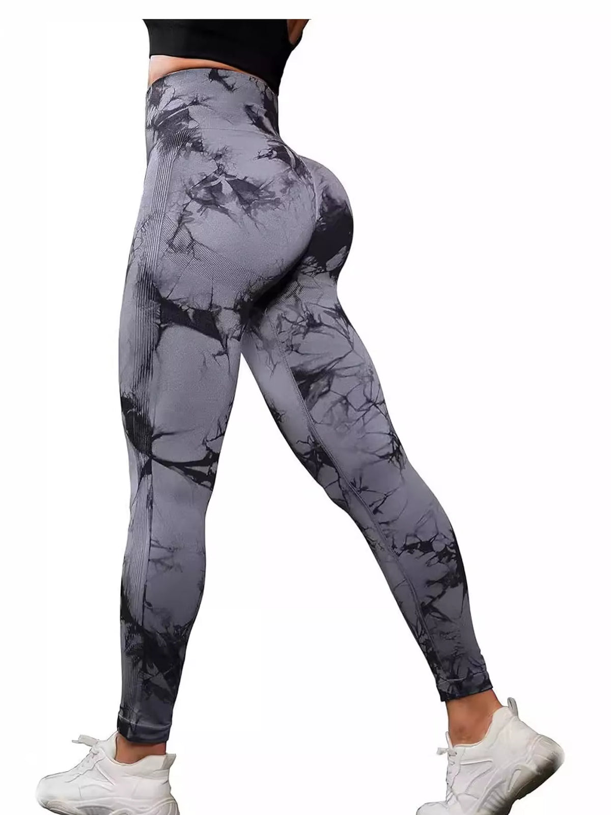 Rowan Tie-Dye Seamless Active Leggings in Gray, on model