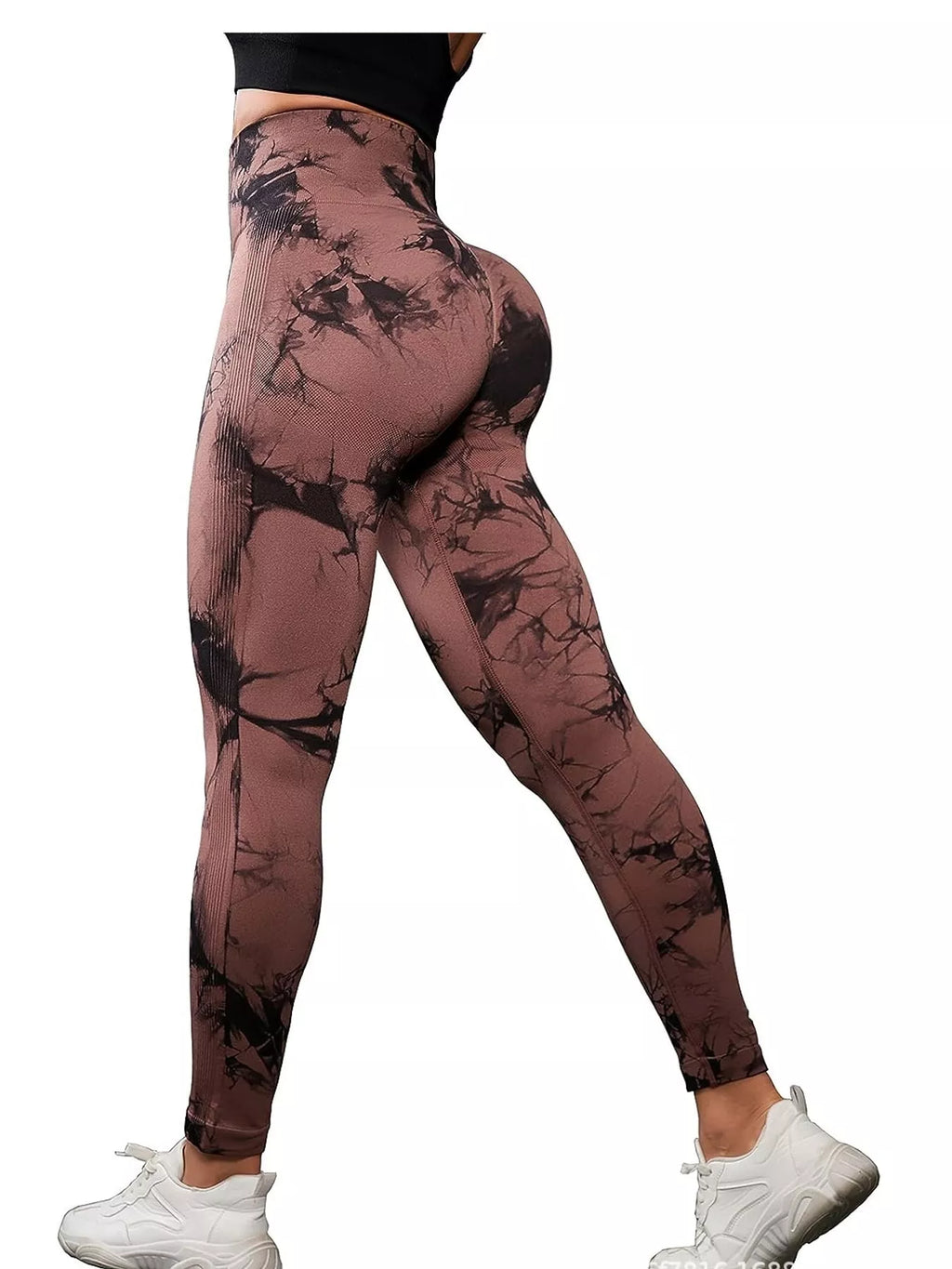 Rowan Tie-Dye Seamless Active Leggings in Coffee, on model