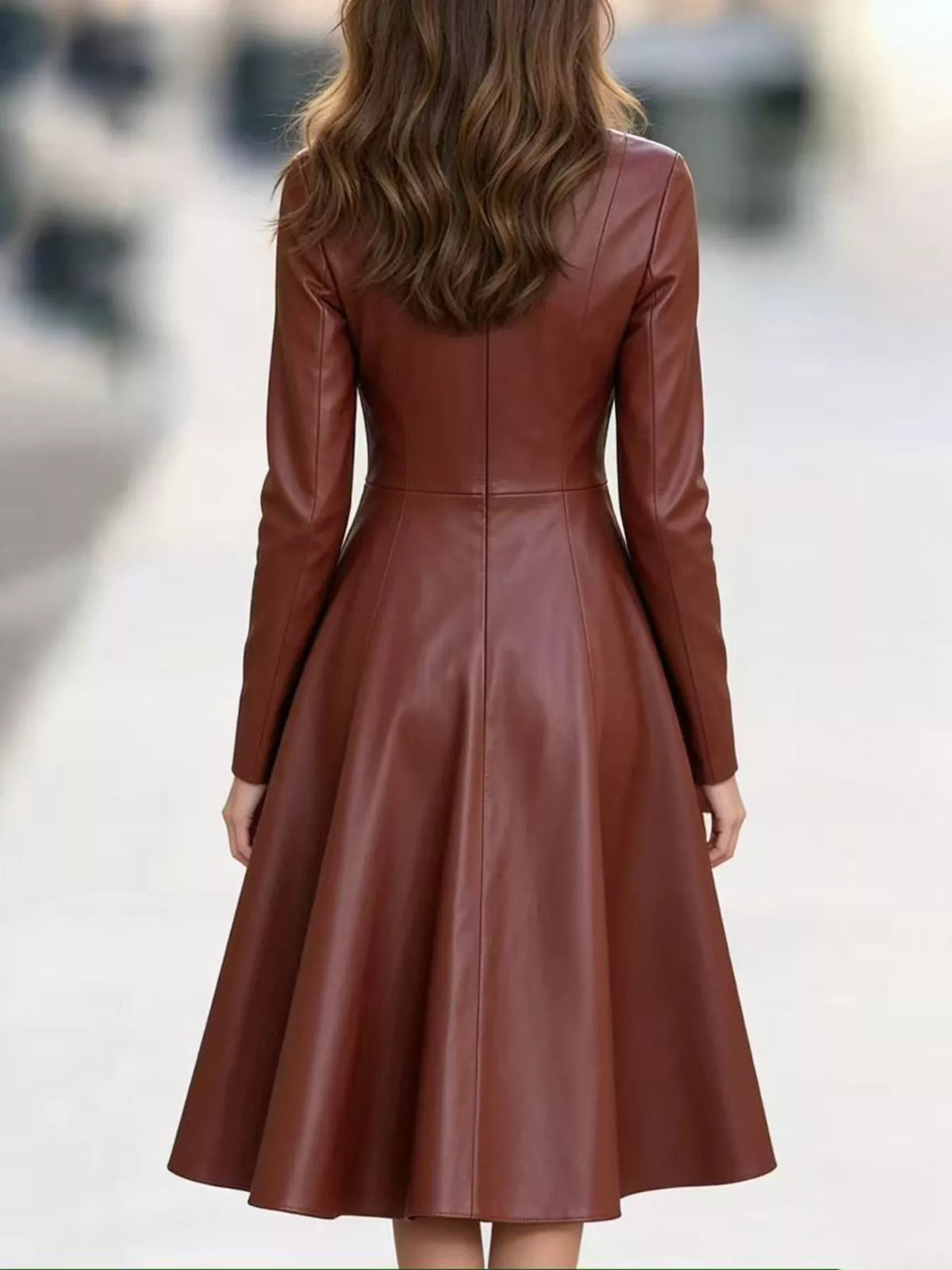 Tamsin Faux Leather Zip-Front Midi Dress in Burgundy, on model
