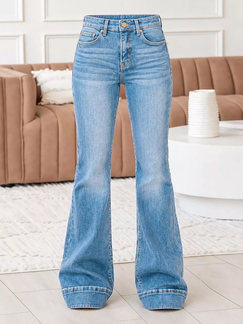 Cleo High-Rise Flare Jeans in Light Blue, on model