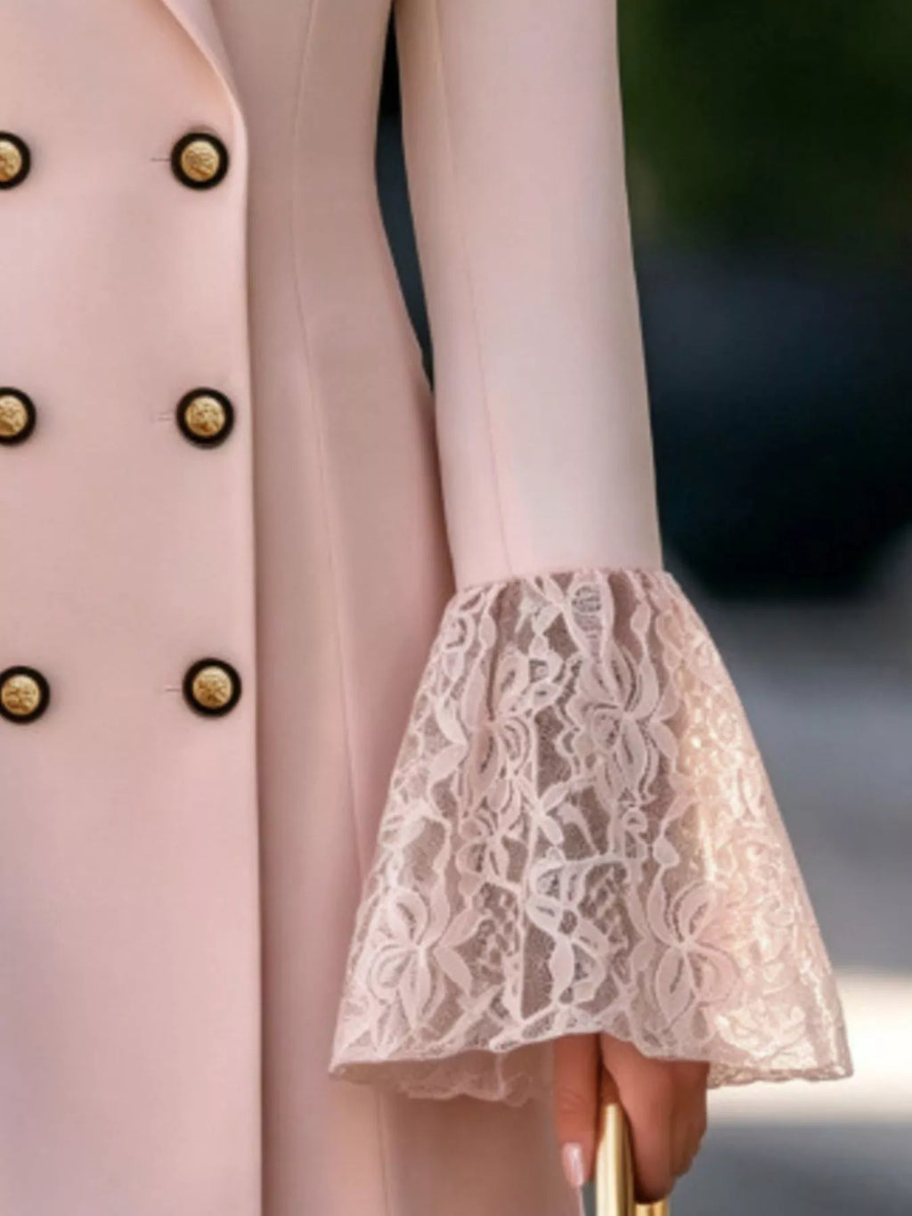 Greer Double-Breasted Blazer Dress in Dusty Pink, close-up detail