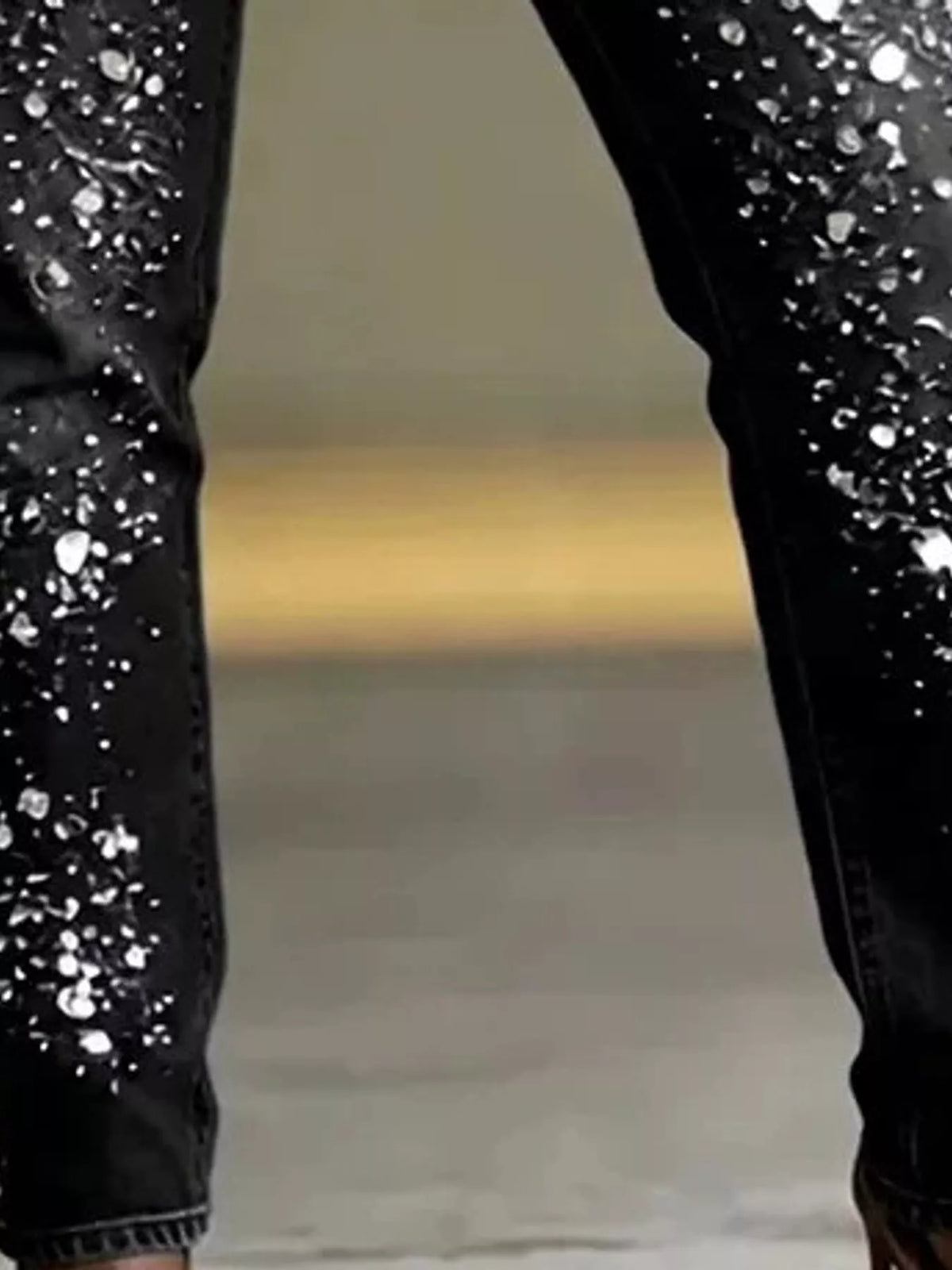Jolie Rhinestone Slim Jeans in Black, close-up detail