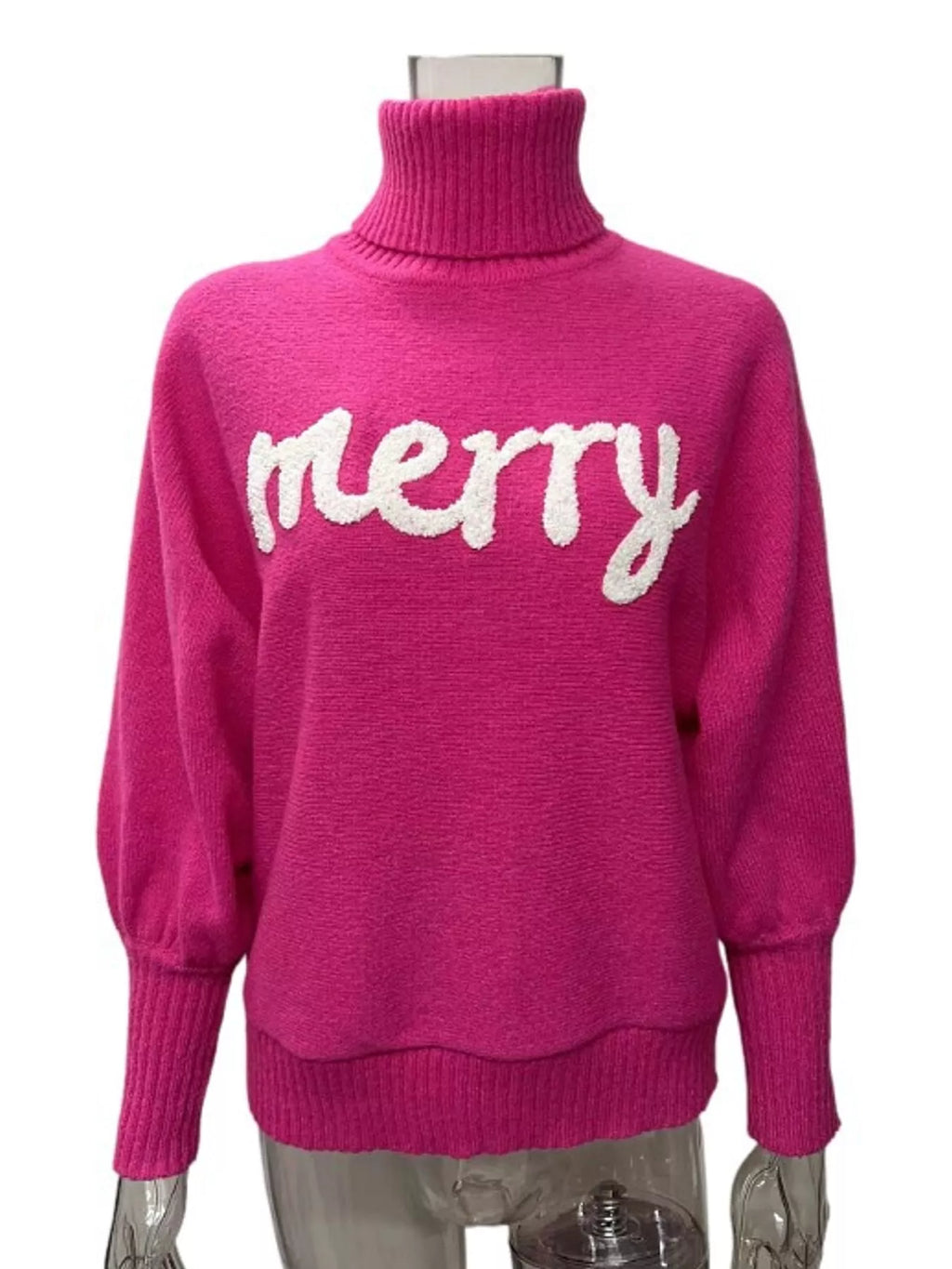 Mabel Merry Turtleneck Sweater in Hot Pink, on model