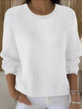 Corinne Classic Crew-Neck Sweater in White, on model