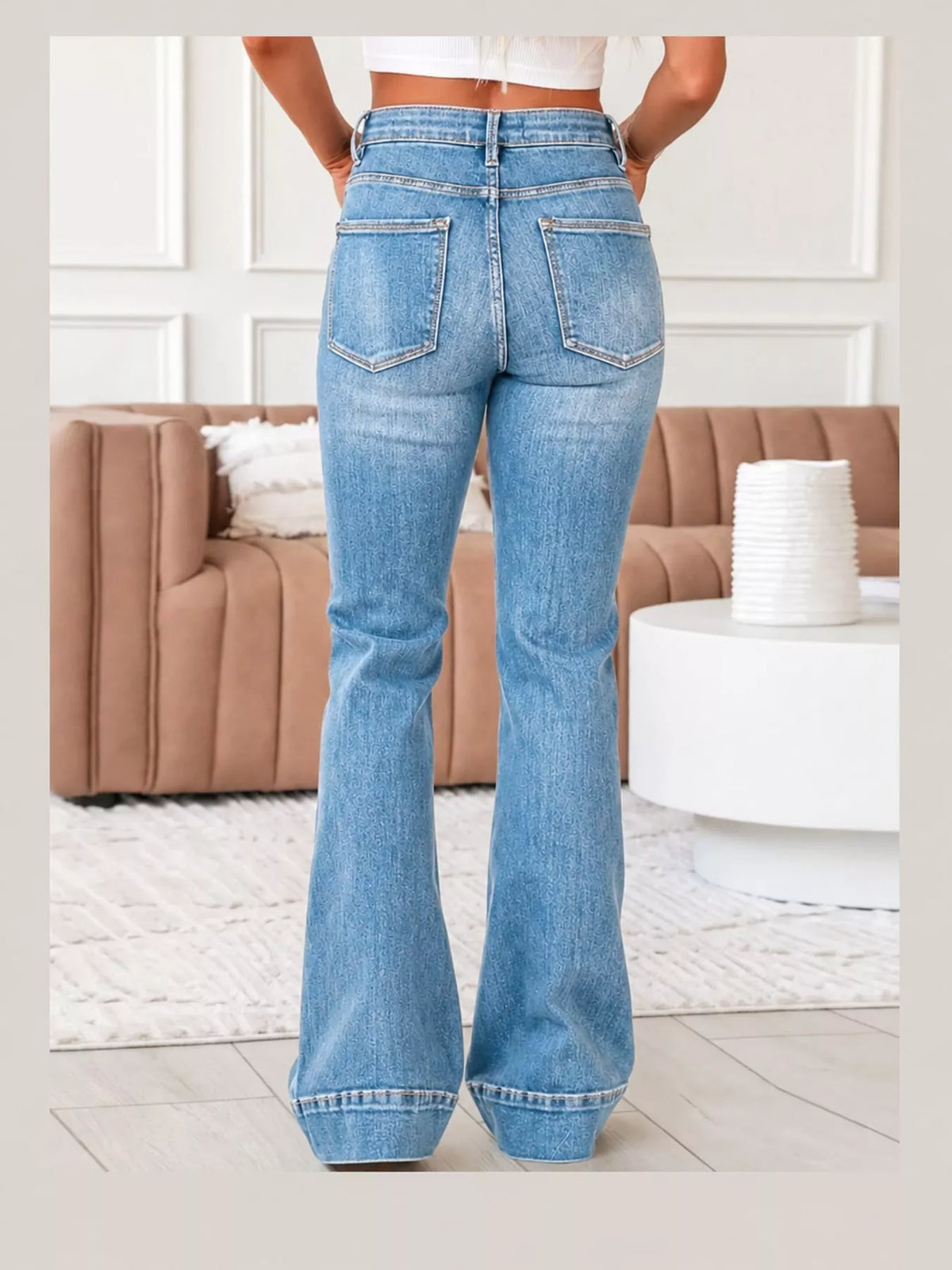 Cleo High-Rise Flare Jeans in Light Blue, on model