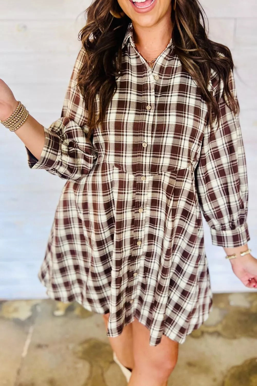 Annika Plaid Shift Mini Dress, on model