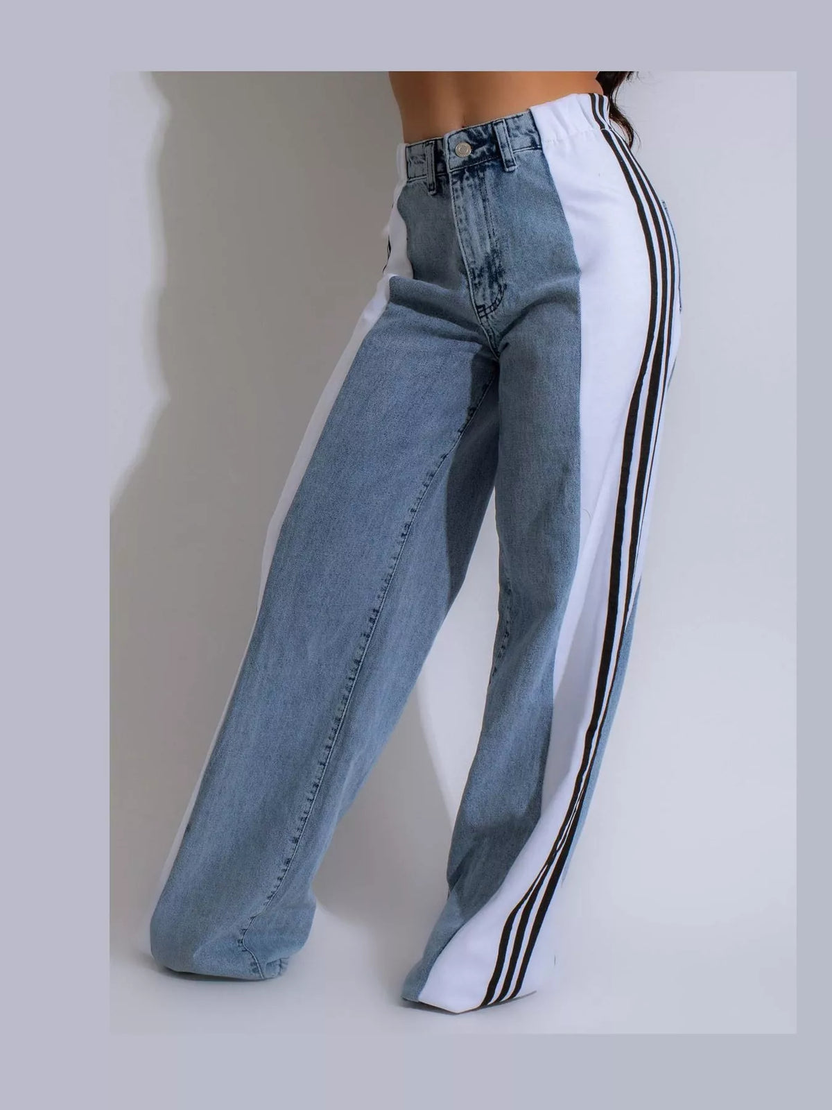 Zoe Side-Stripe Wide-Leg Jeans in White, on model