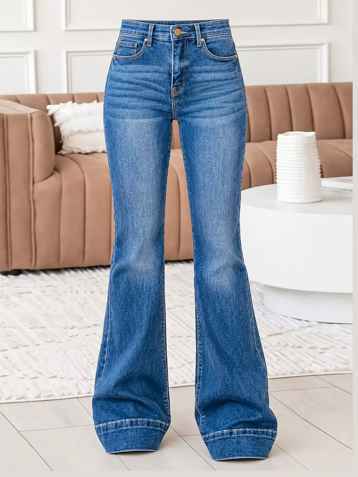 Cleo High-Rise Flare Jeans in Blue, on model
