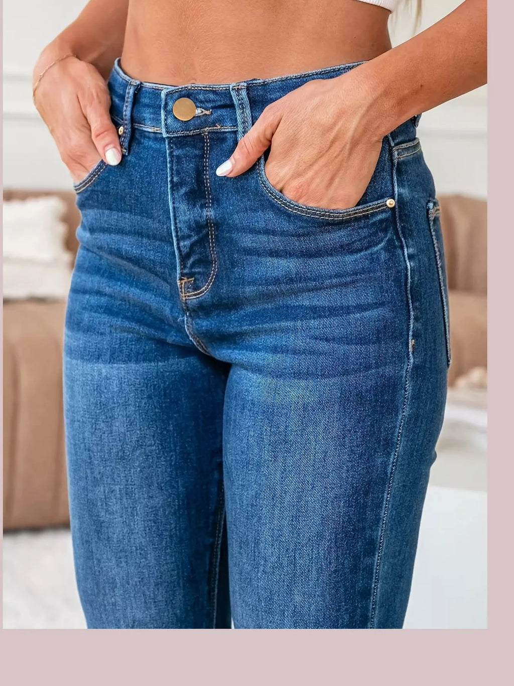 Cleo High-Rise Flare Jeans in Dark Blue, on model