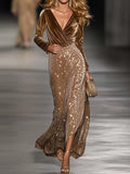 Lorelei Camel Velvet Top + Sequin Skirt Set, on model