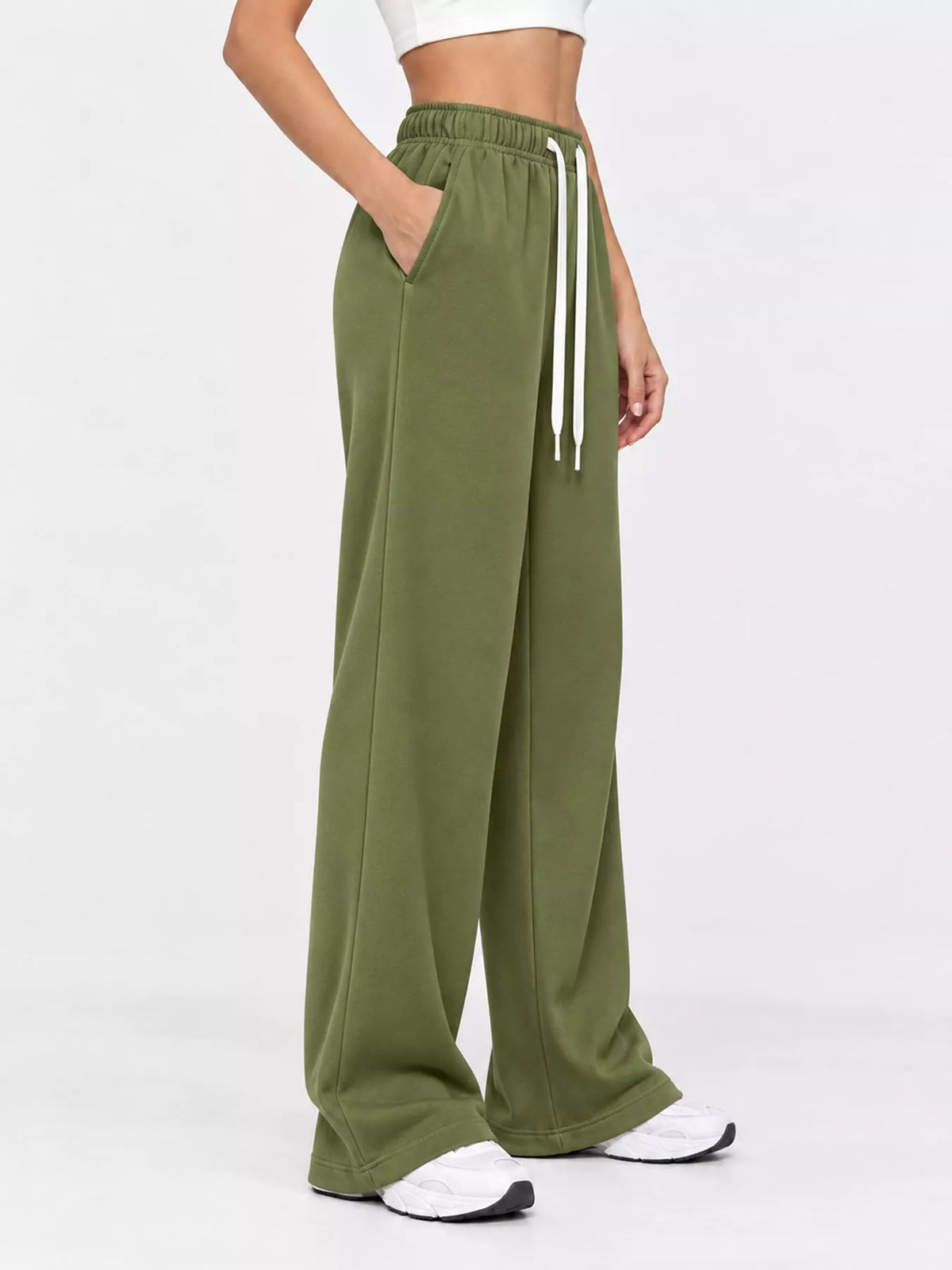 Odessa Drawstring Wide-Leg Sweatpants, on model